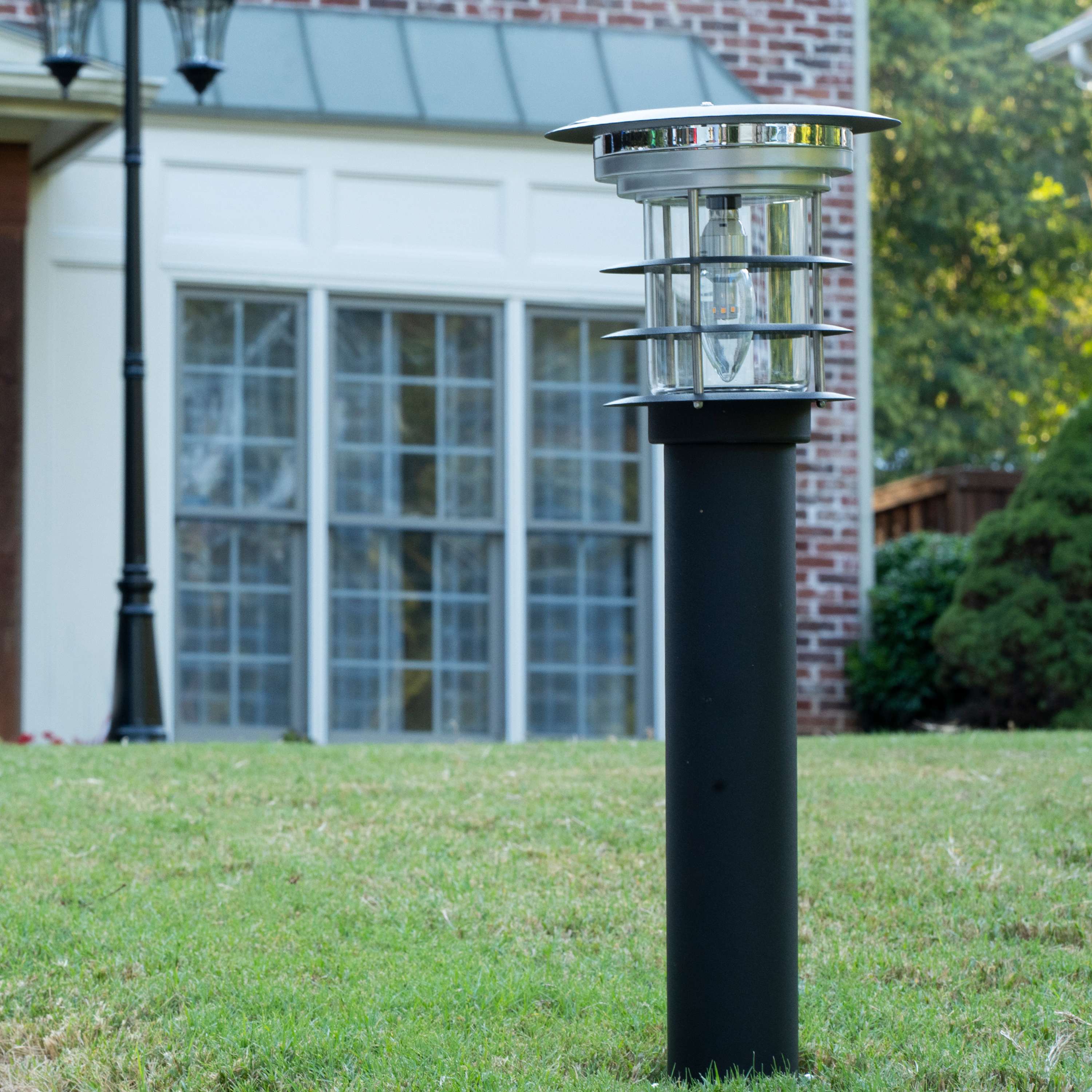 Black Stainless Steel LED Solar Pathway Bollard Lights, Set of 2