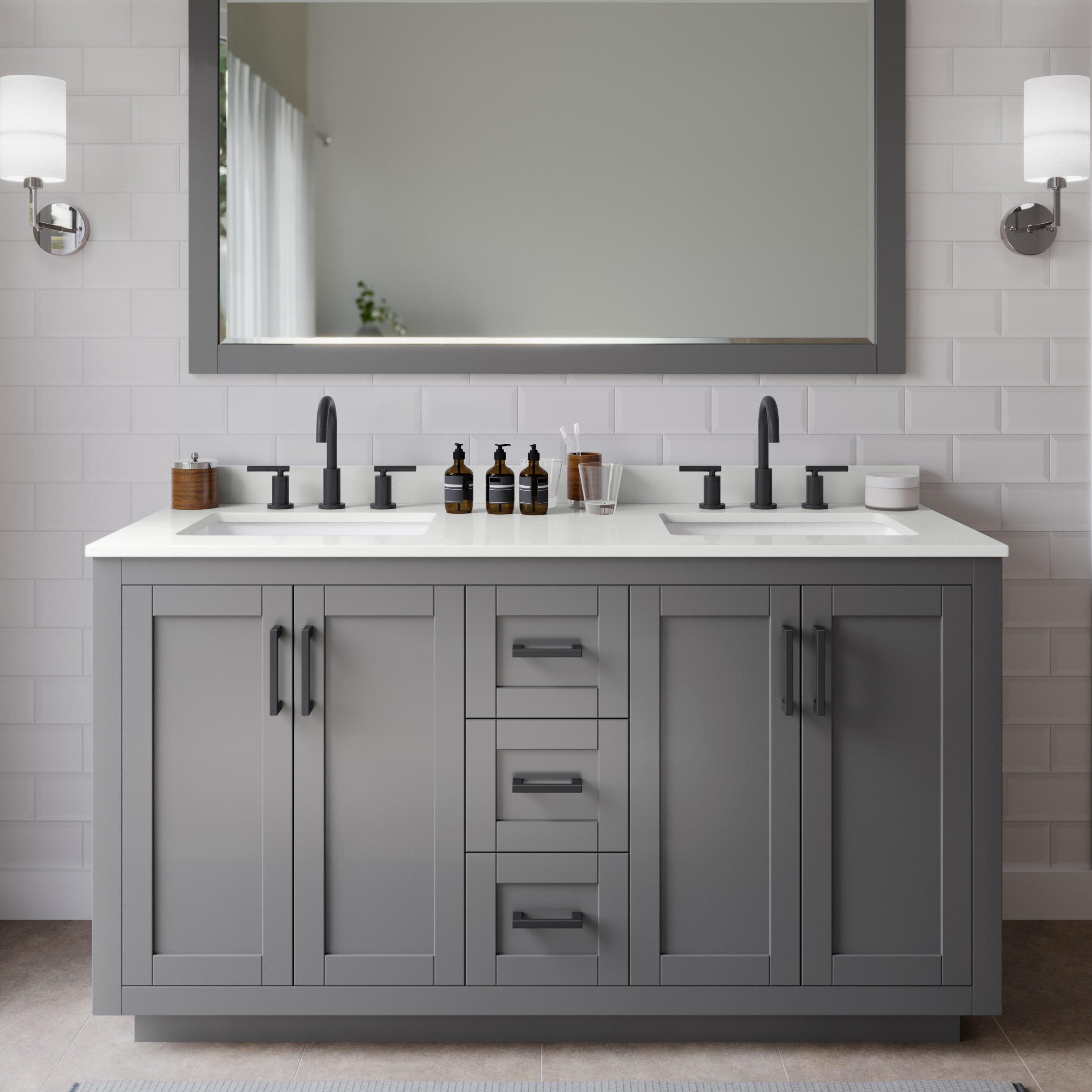 Wyndham Collection WCF292960DGBWQUS3M58 Miranda 60-in Dark Gray Undermount Double Sink Bathroom Vanity with White Quartz Top (Mirror Included)