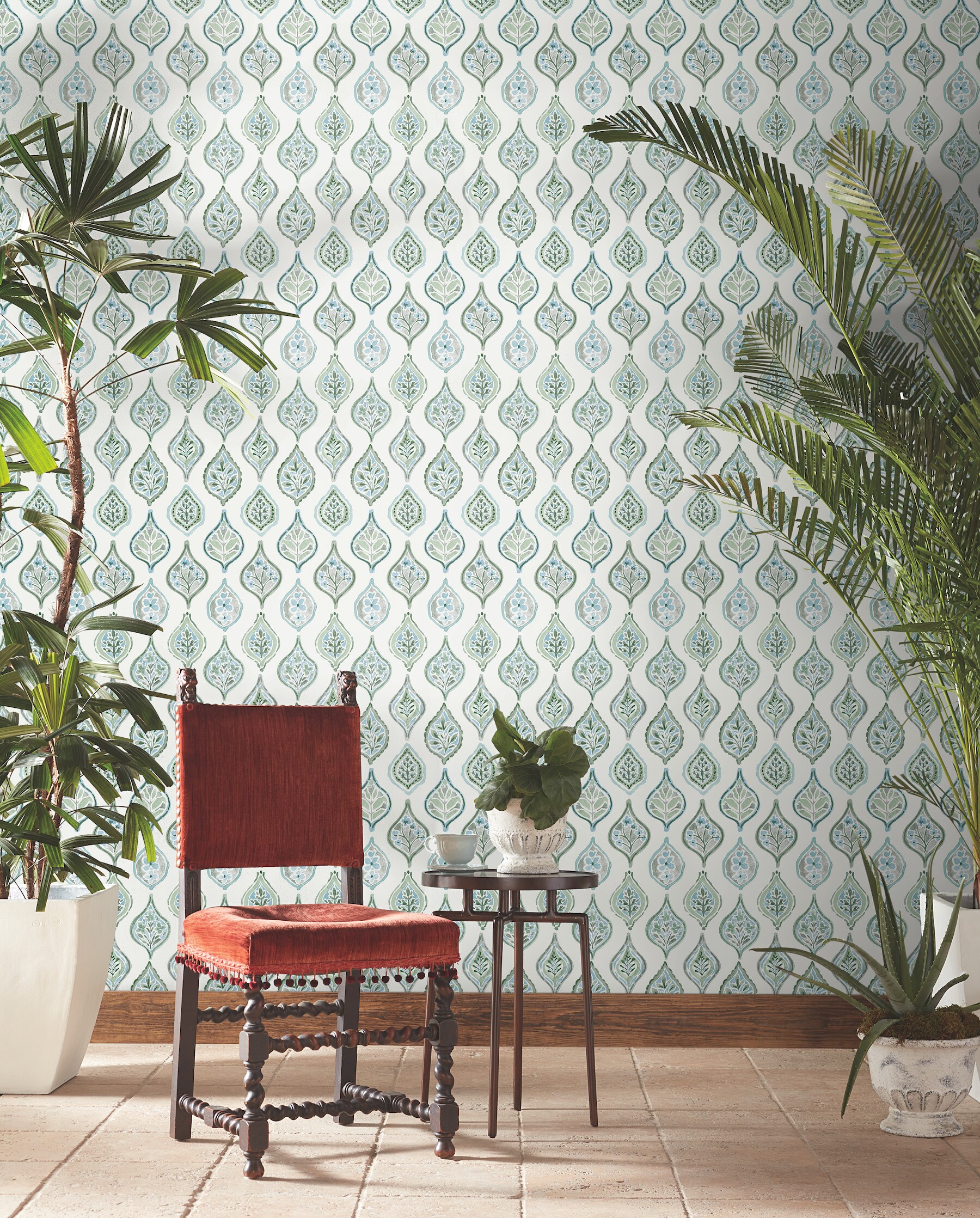 York Wallcoverings MN1851 Mediterranean 56.4-Sq. Feet Green Non-woven Novelty Prepasted Water Activated Paste Wallpaper