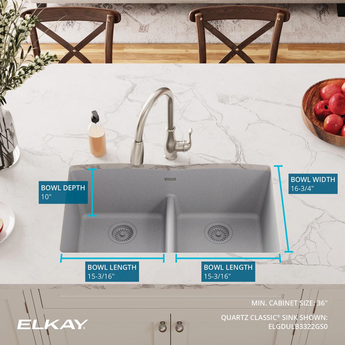 Greystone Quartz Double Bowl Undermount Kitchen Sink