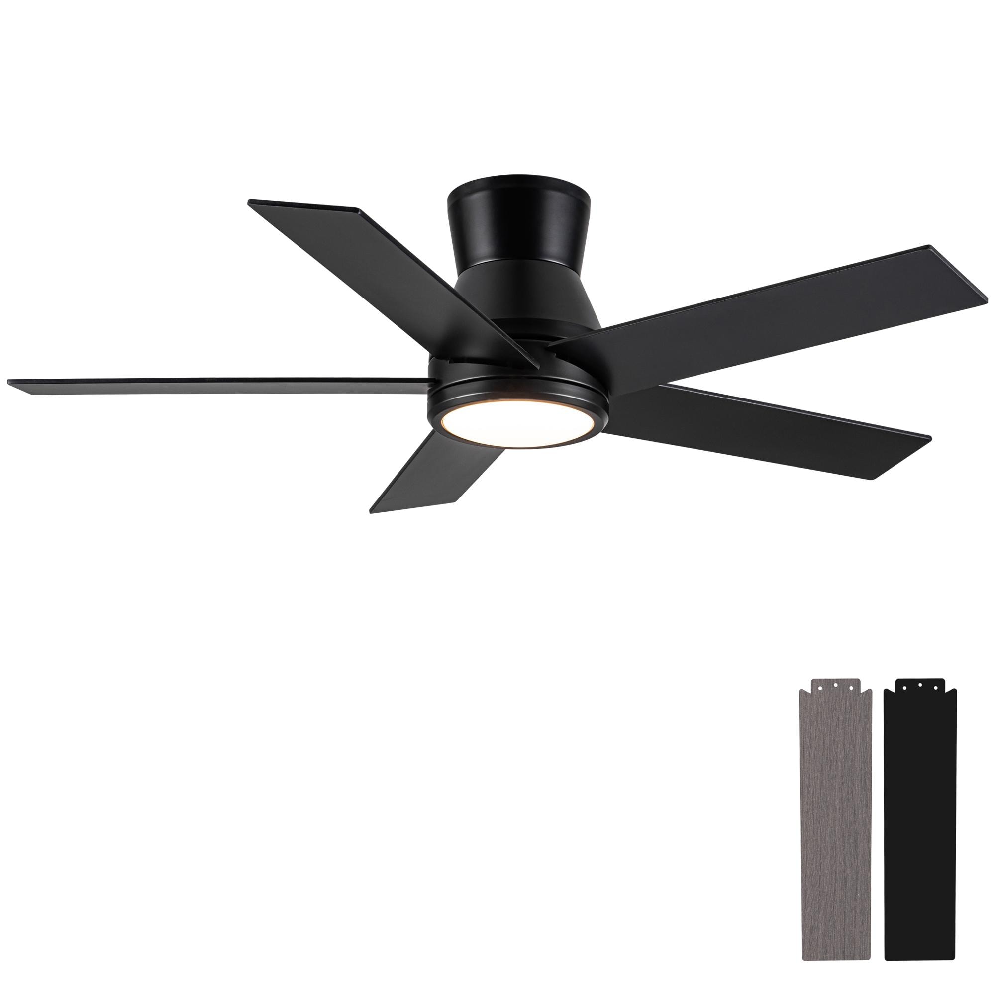 Bayfeve BFYH-70469-CF Adjustable Speed 52-in Color-Changing Integrated LED Outdoor Flush Mount Matte Black with Plywood Blades Ceiling Fan With Light - Remote Included ( 5 -Blade )