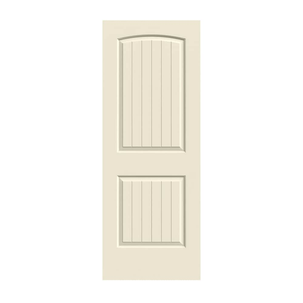 Santa Fe 28-in x 80-in 2-panel Round Top Plank Smooth Hollow Core Primed Molded Composite Slab Door in White | - JELD-WEN JWPRO137500514