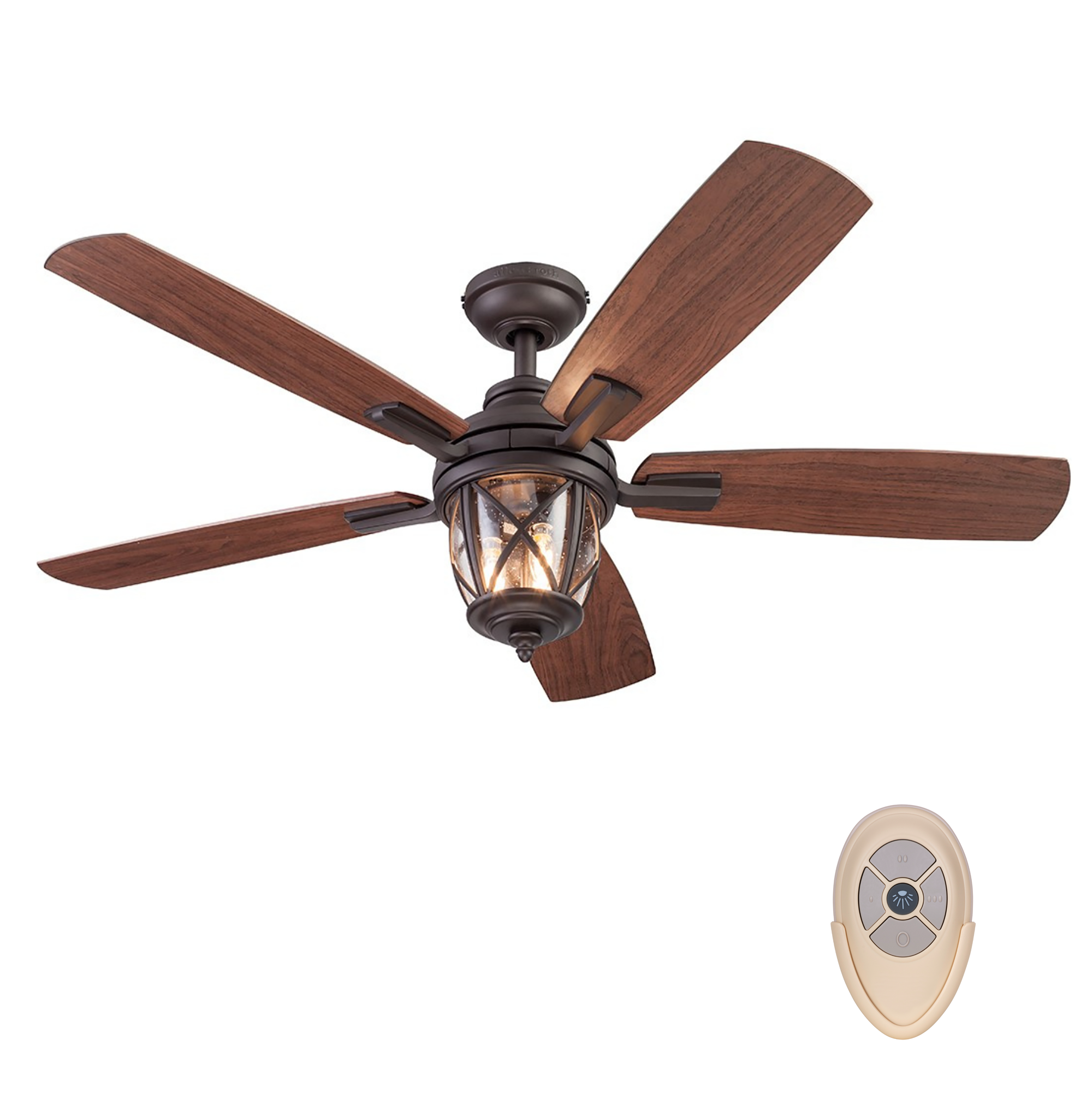 Castine 52-in Bronze LED Indoor/Outdoor Downrod or Flush Mount Ceiling Fan with Light Remote (5-Blade) | - allen + roth 41945