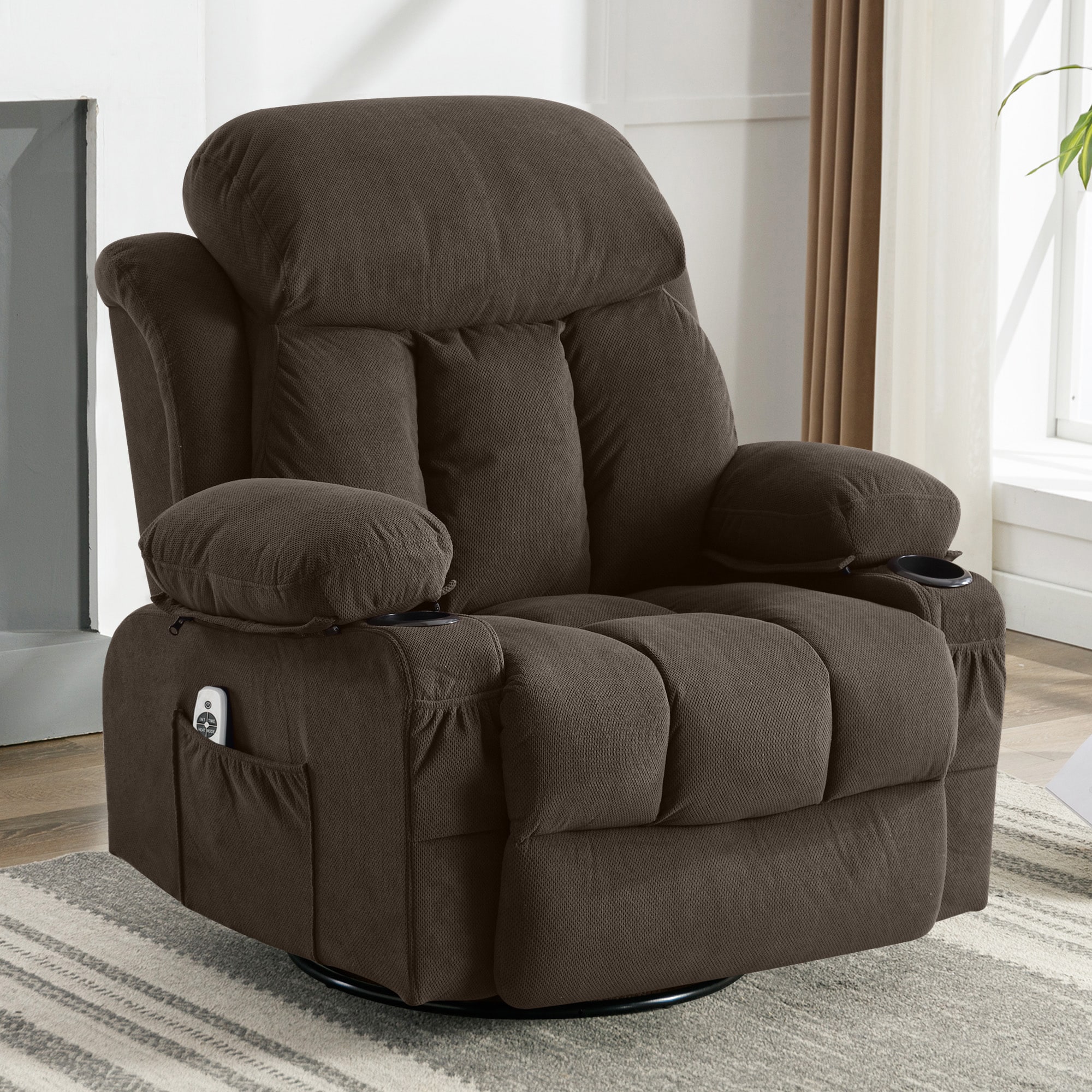 Sumyeg JH-HFOF-026CF Swinging massage heated Recliner chair Brown Velvet Upholstered Swivel Massage chair