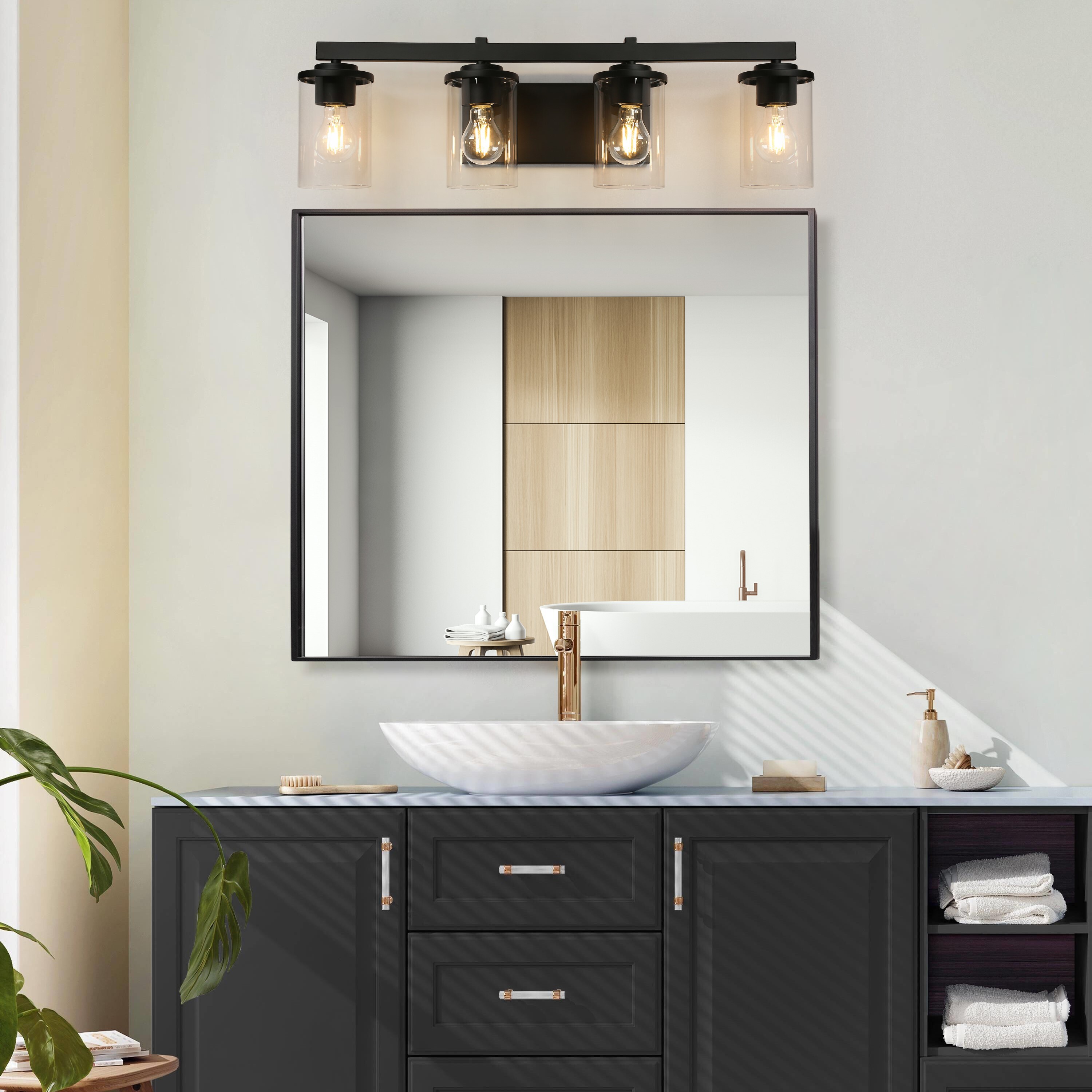 LNC Sturgeon 28-in 4-Light Matte Black LED Farmhouse Vanity