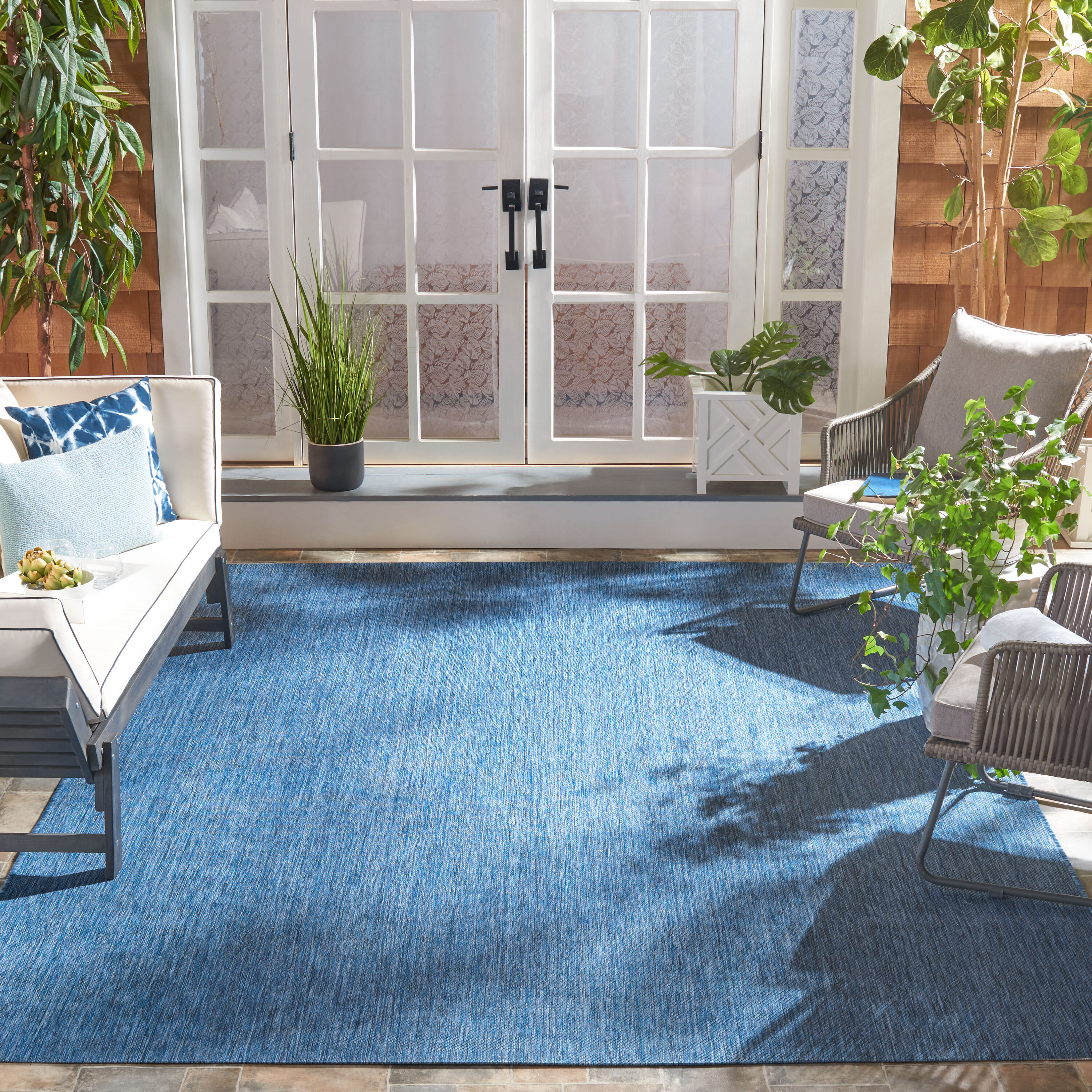 Safavieh BHS218M-8 Beach House Adina 8 x 10 (ft) Loomed Polypropylene Blue Rectangular Indoor/Outdoor Solid Farmhouse/Cottage Area rug