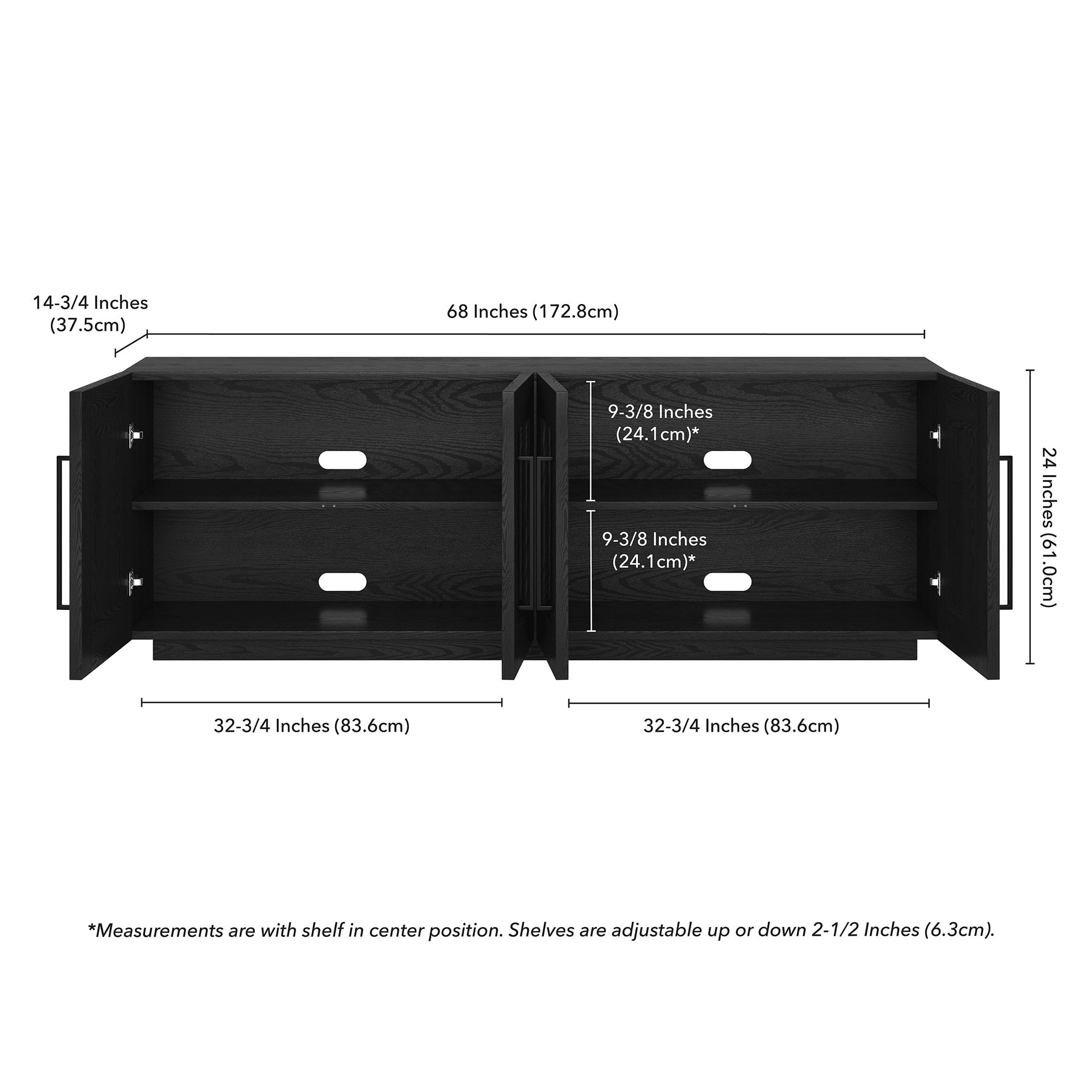 Black Grain MDF 68" TV Stand with Cabinets