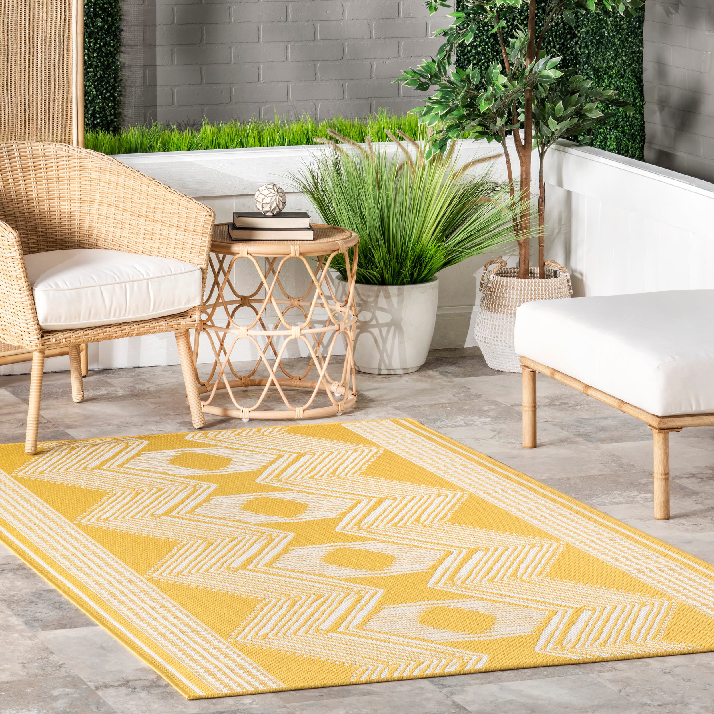nuLOOM GBCB01I-508 5 x 8 (ft) Loomed Polyester/Polypropylene Yellow Rectangular Indoor/Outdoor Geometric Moroccan Area rug