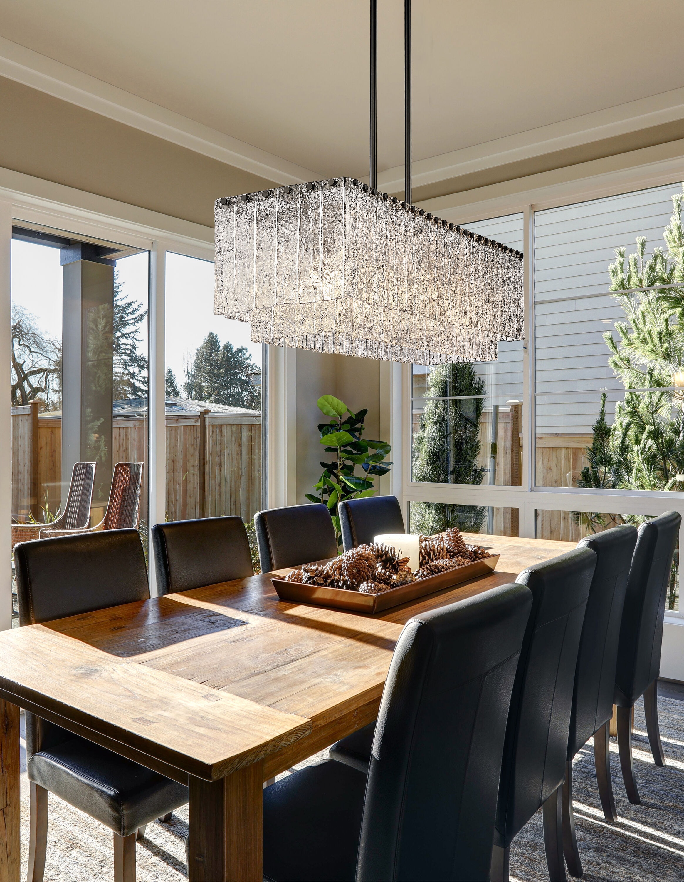 Matte Black and Glass 5-Light Linear Chandelier