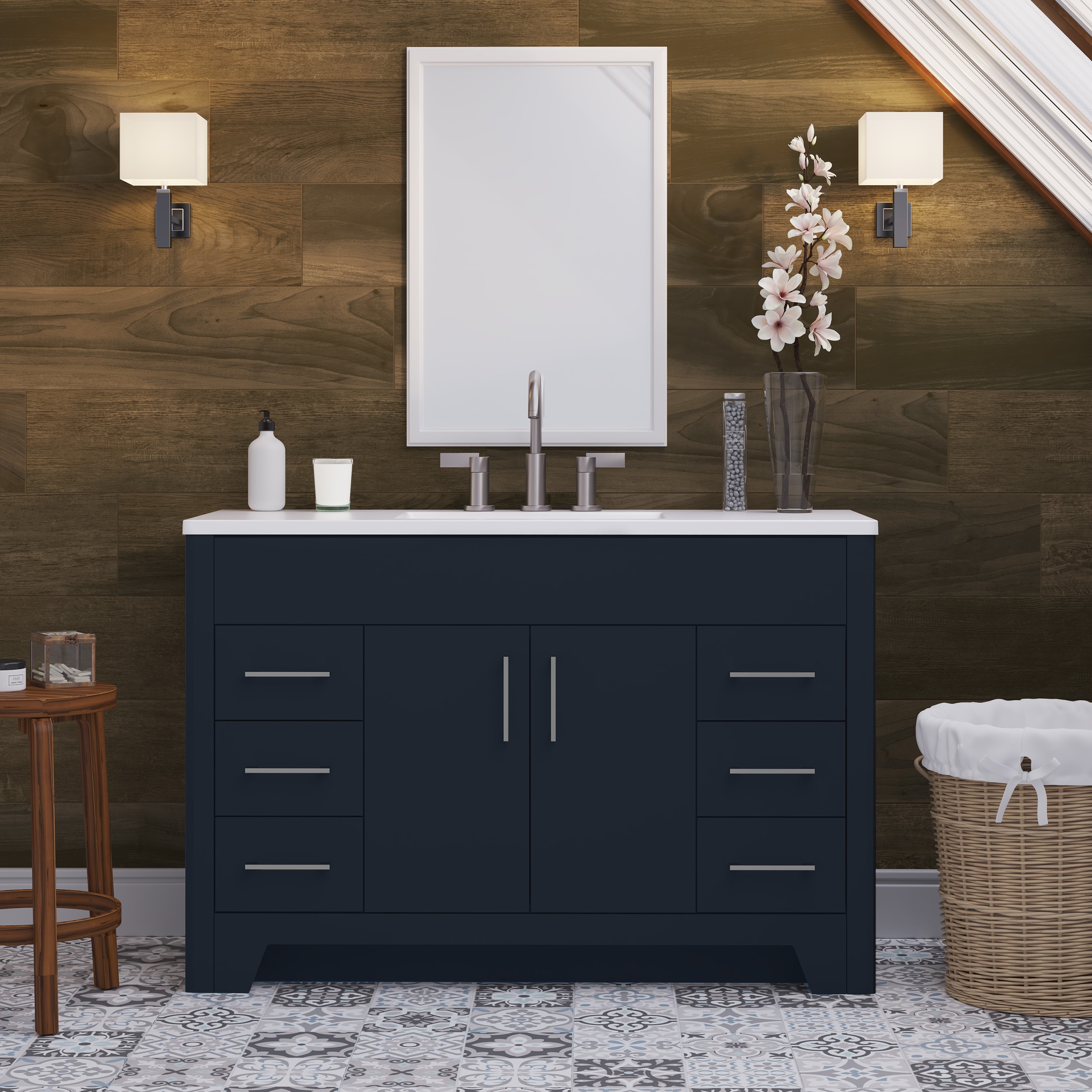 Diamond Now Shelby 48 In Blue Single Sink Bathroom Vanity With White