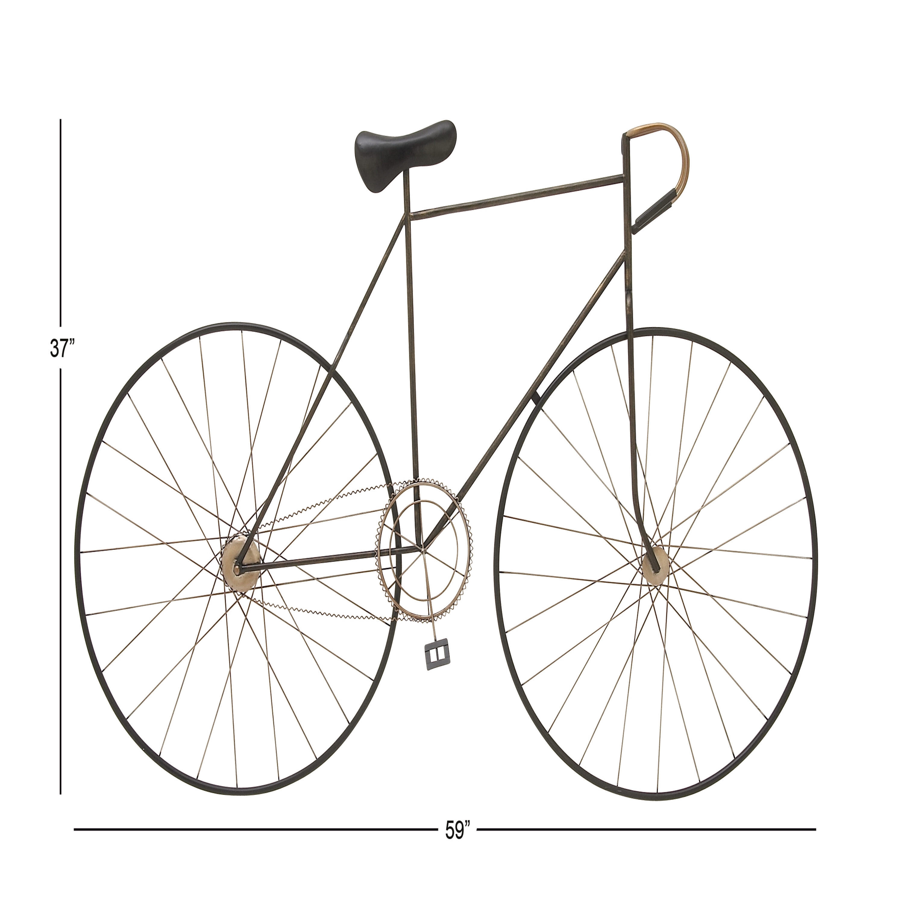 Black Metal Vintage Bicycle Wall Sculpture with Brass Accents