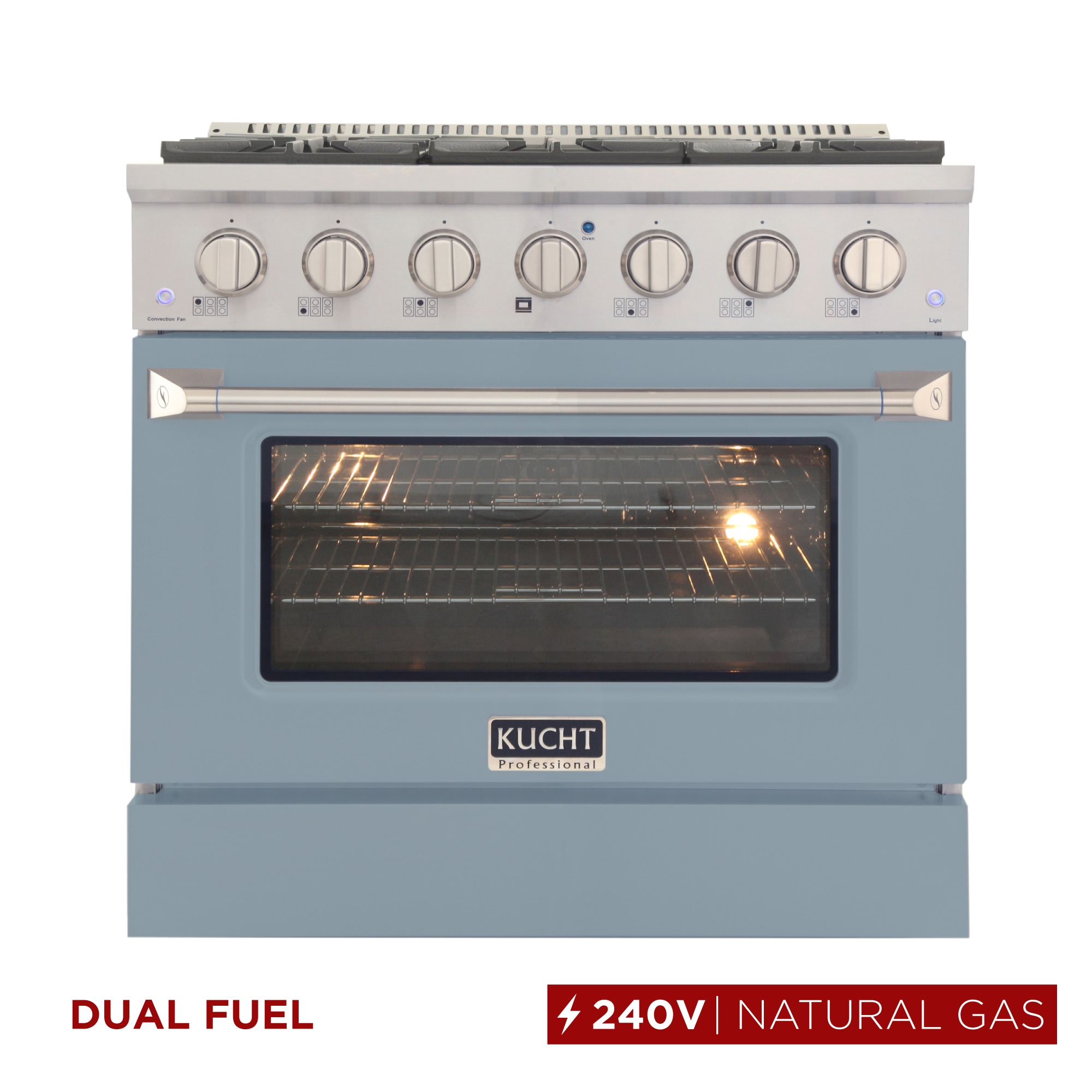 Kucht KDF362-LE 36-in Deep recessed 6 burners Convection Oven Freestanding Dual Fuel Range ( Light Blue )