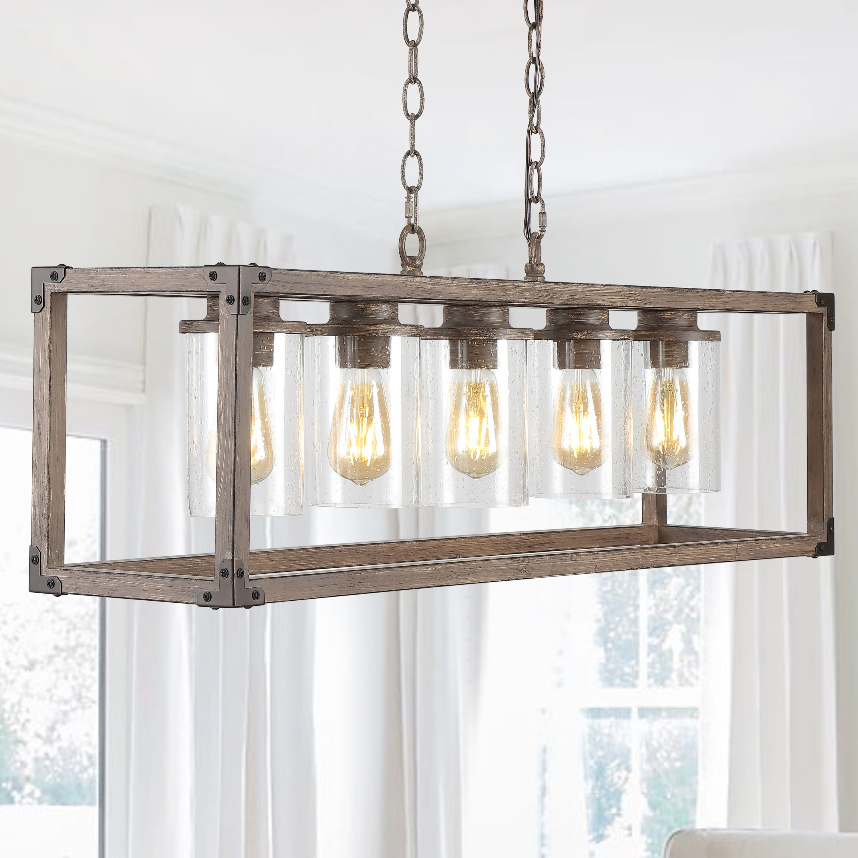 Zeniba 36" Rustic Farmhouse LED Pendant with Seeded Glass - Oil-rubbed Bronze
