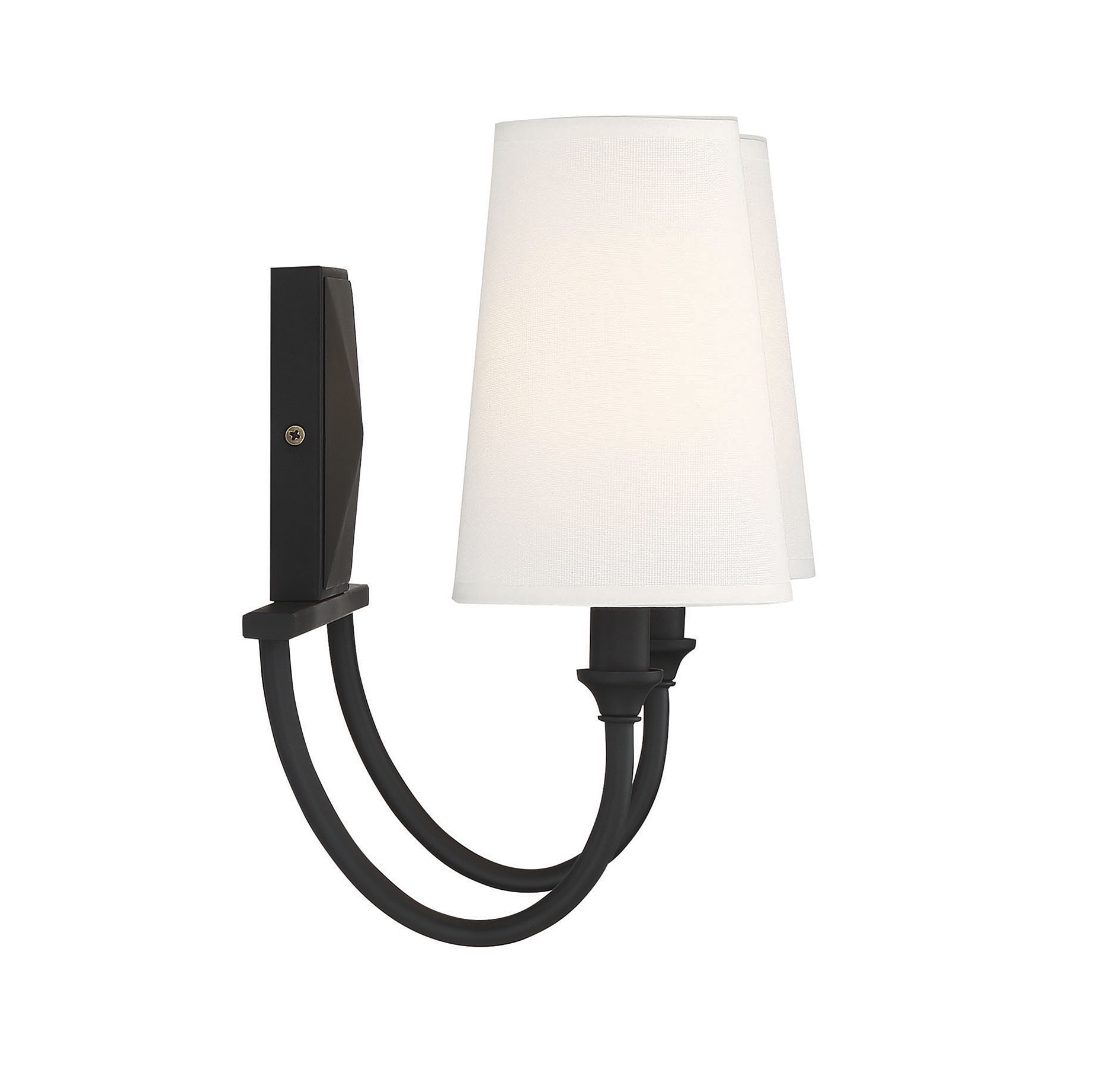 Cameron Matte Black 2-Light Vanity with Tall White Fabric Shades