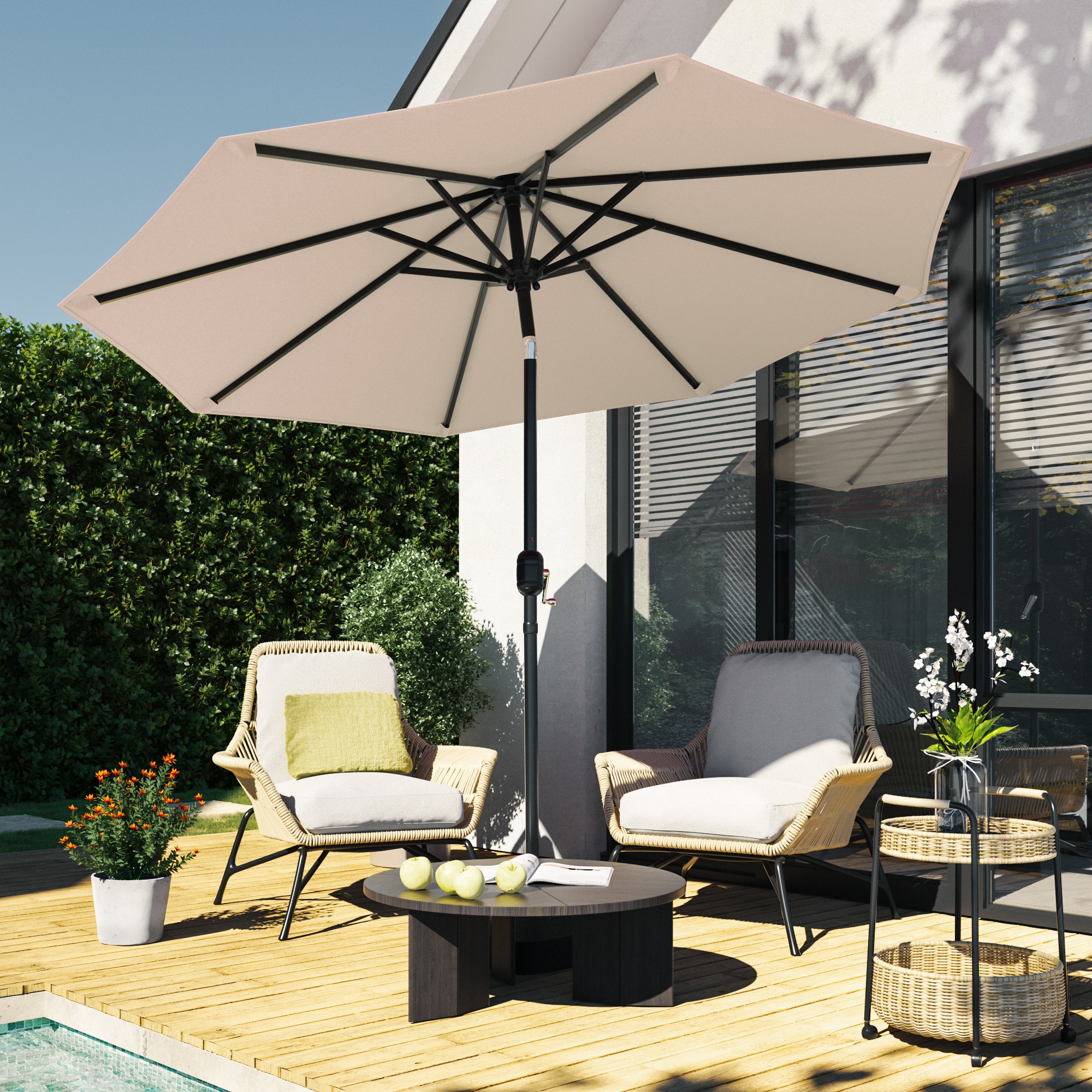 ACEGOSES LW-69SD 9-Feet Steel Tan Push-button Tilt Market Patio Umbrella