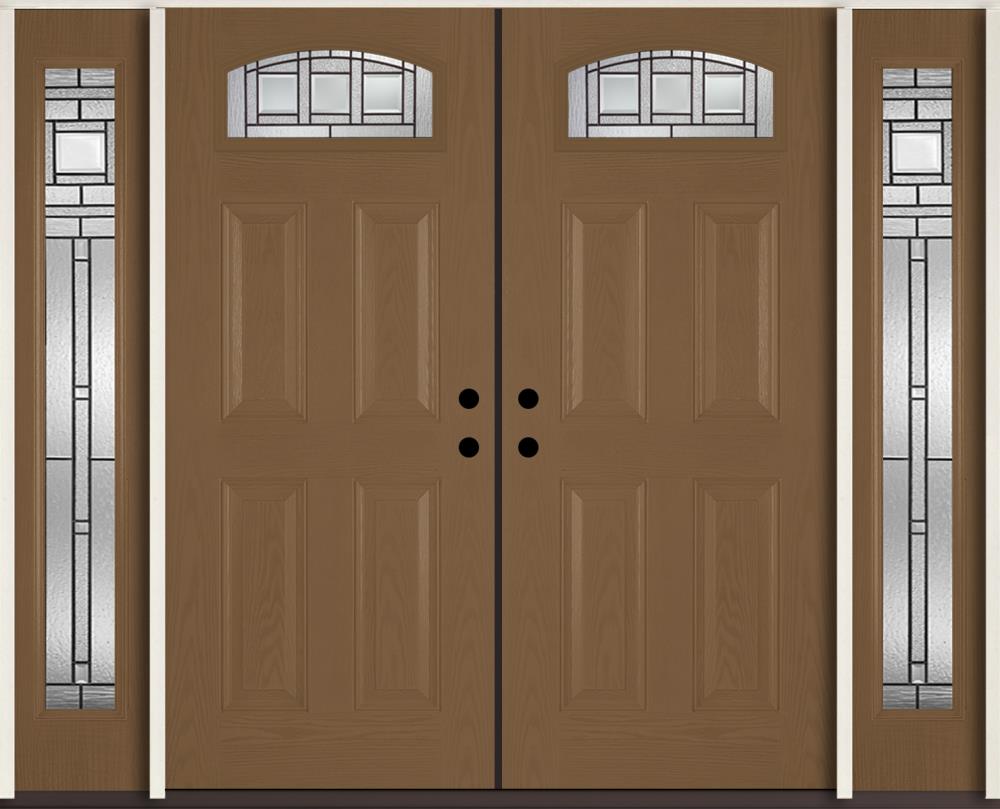 RELIABILT LO911169 Craftsman 96-in x 80-in x Fiberglass 1/4 lite Left-hand inswing Woodhaven Stained Prehung Double Front Door with Sidelights Insulating core