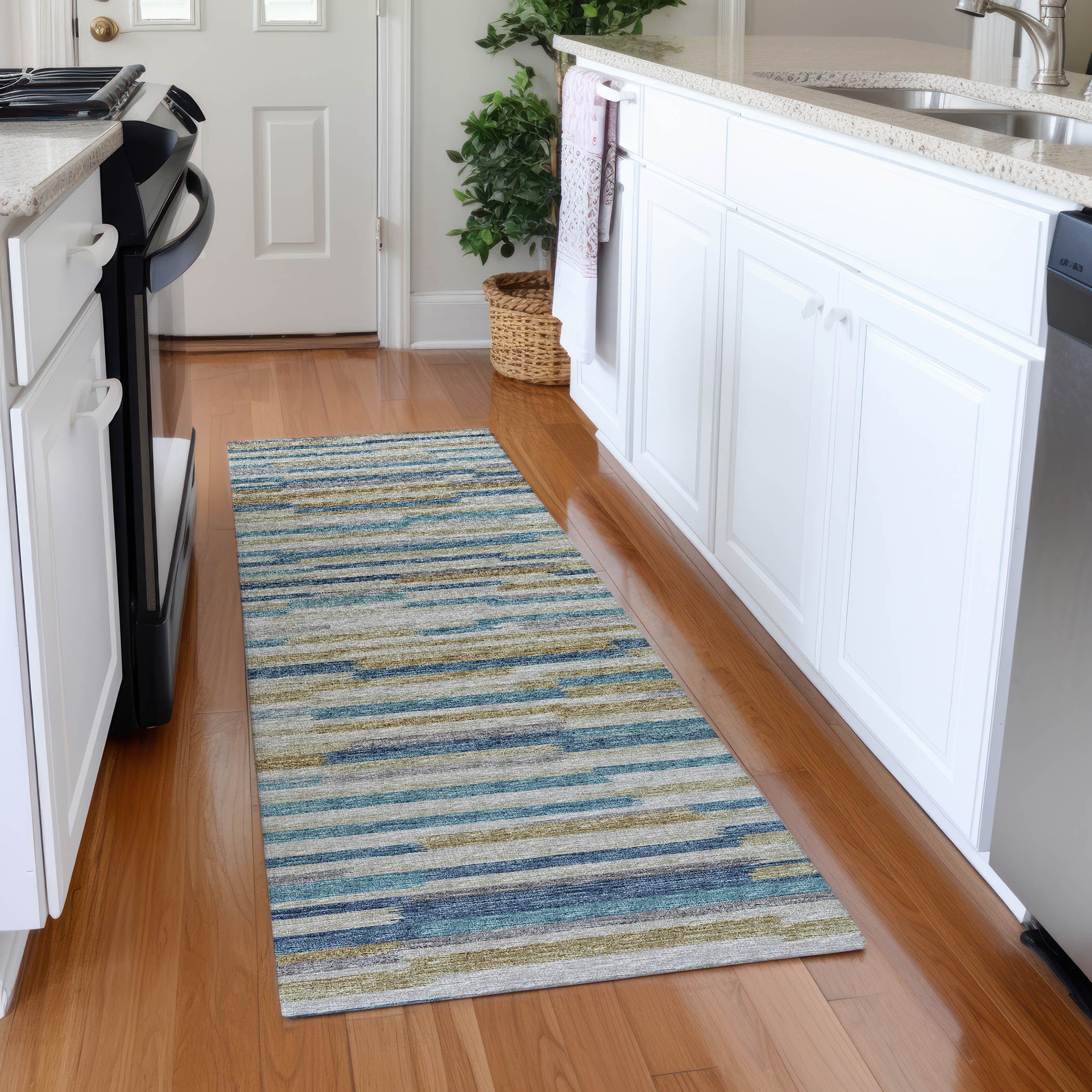Addison Rugs AMF114BL2X8 Mayfield AMF114BL 2 x 7 (ft) Loomed Polyester Blue Rectangular Indoor Geometric Machine washable Area rug