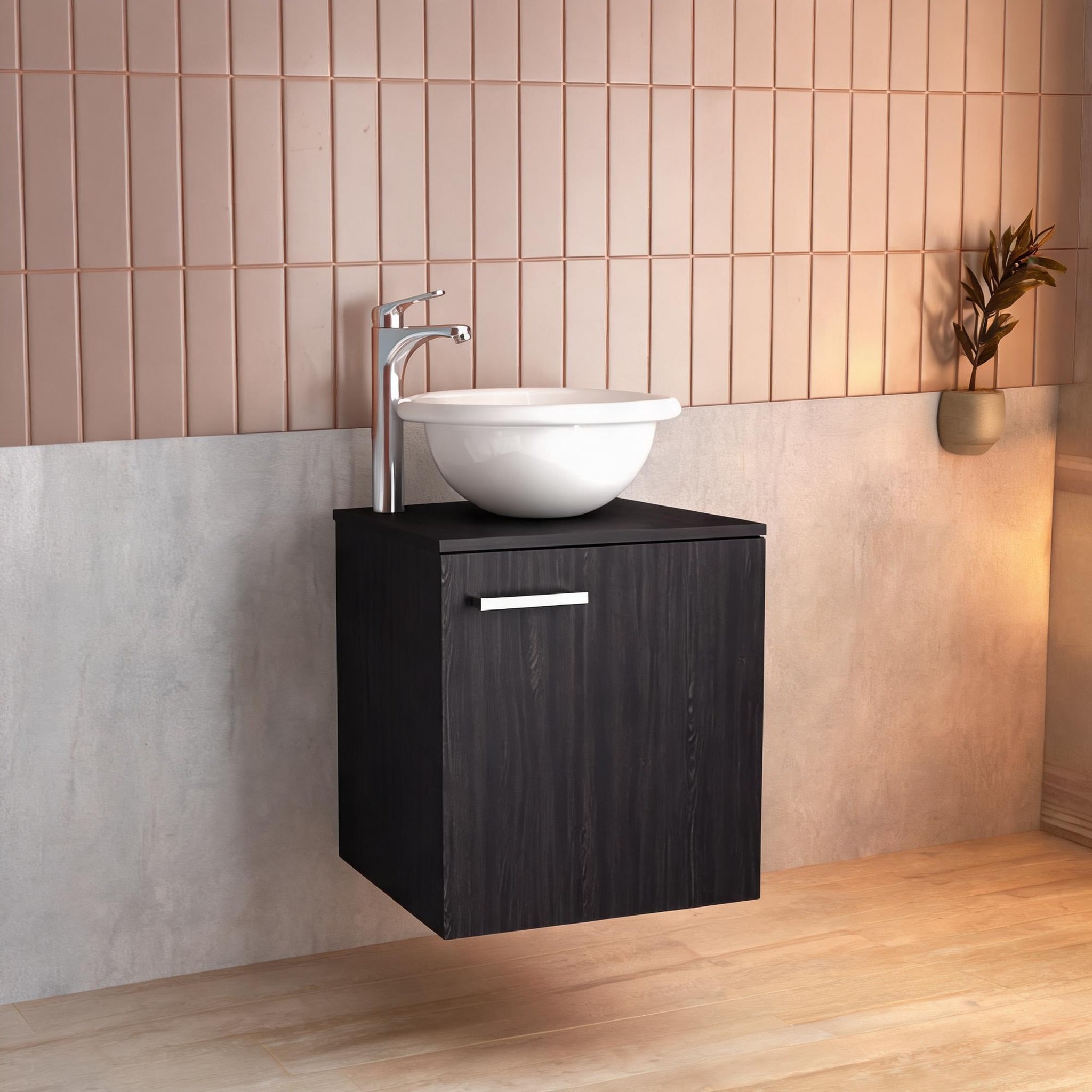 Naturefalls - Wall-Mounted Bathroom Vanity Sink with Vessel Basin Engineered Wood Jet Black 17.5 ...