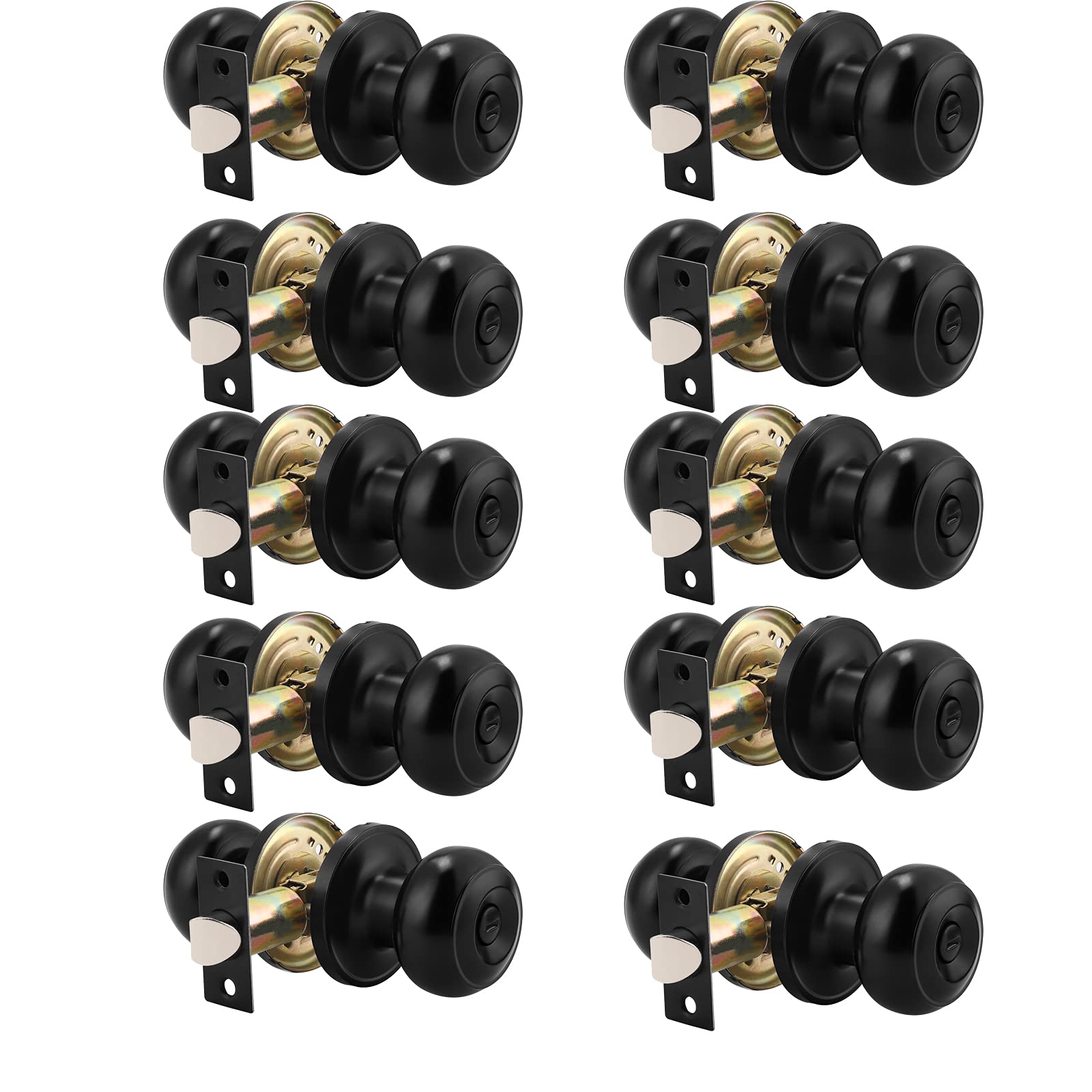 Wudkey 10-Pack Black Stainless Steel Privacy Door Knobs with Thumb Turn Adjustable Latch for Bedroom and Bathroom
