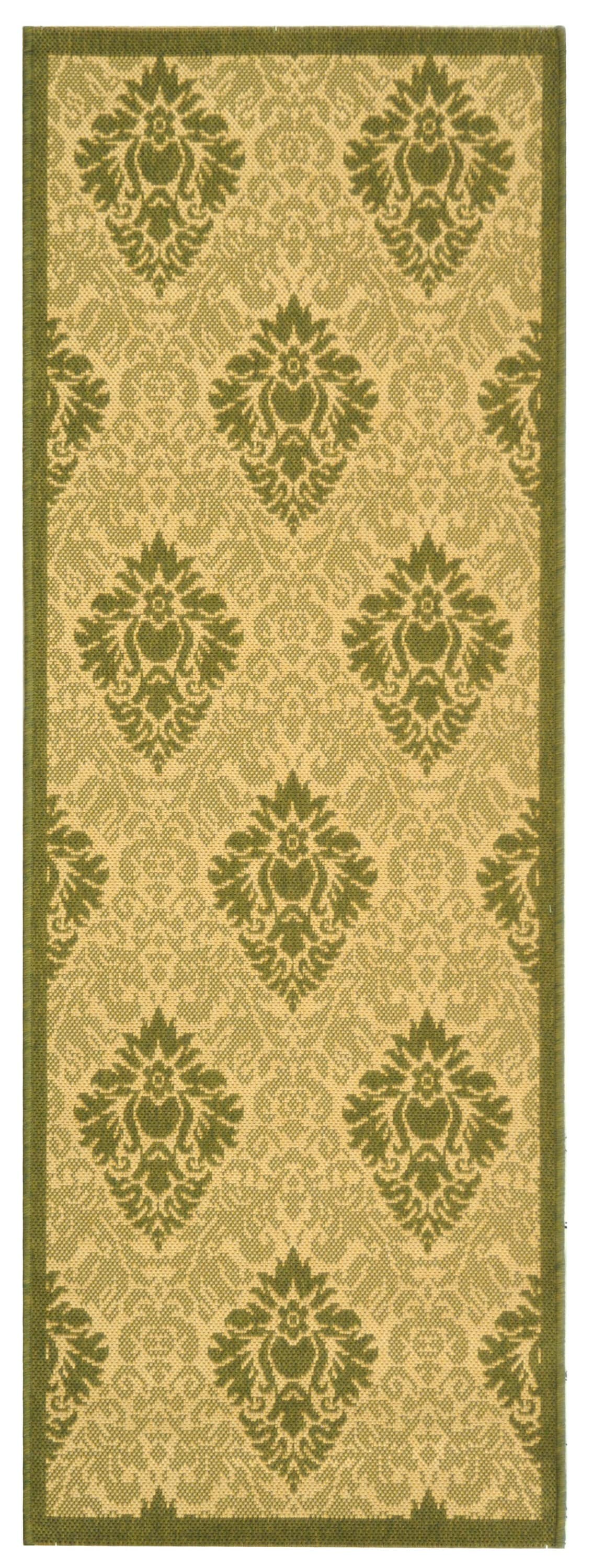 Safavieh CY2714-1E01-27 Courtyard Harnesk 2 x 7 (ft) Loomed Polypropylene Natural/Olive Rectangular Indoor/Outdoor Damask Coastal Runner rug