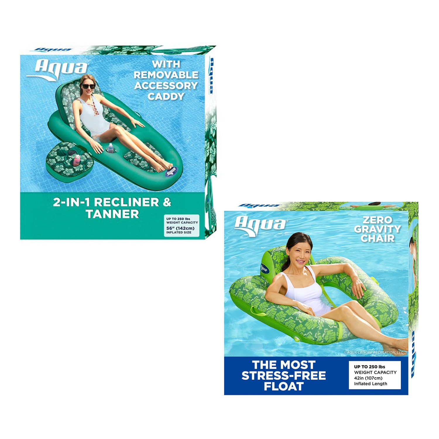 Aqua Leisure 289694 56-Inches x 36-Inches Teal Inflatable lounger 2 -Pack