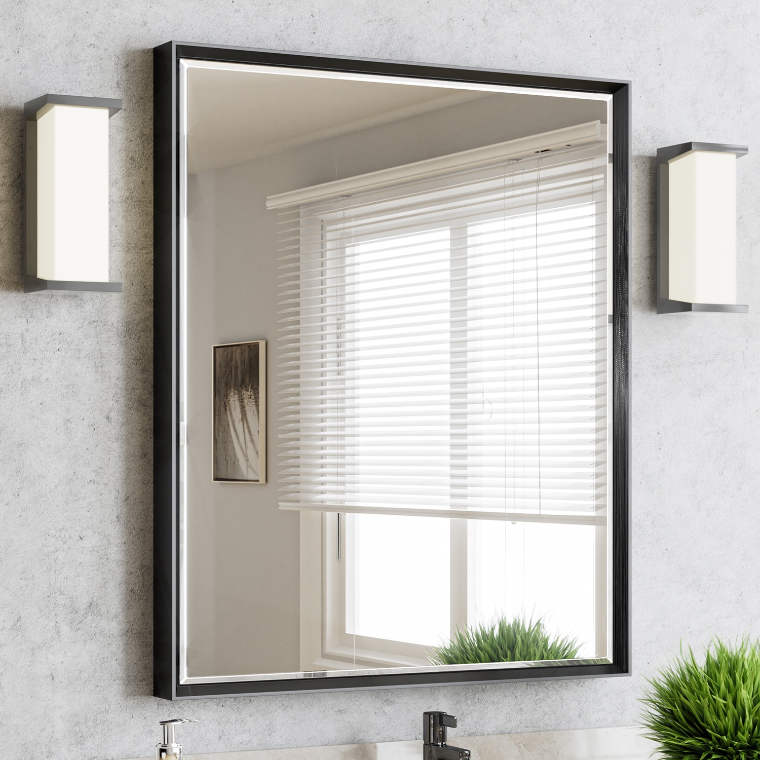 QueenFun MFMB3036BK Bathroom Mirrors 30-in x 36-in Beveled Rectangle Bathroom Vanity Mirror ( Black )