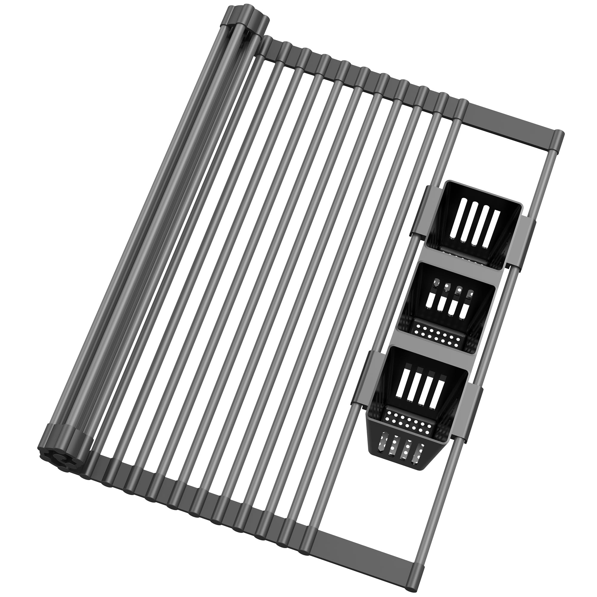 Numhew 17.3in x 17.6in Foldable Silicone Wrapped Over Sink Dish Drying Rack Black