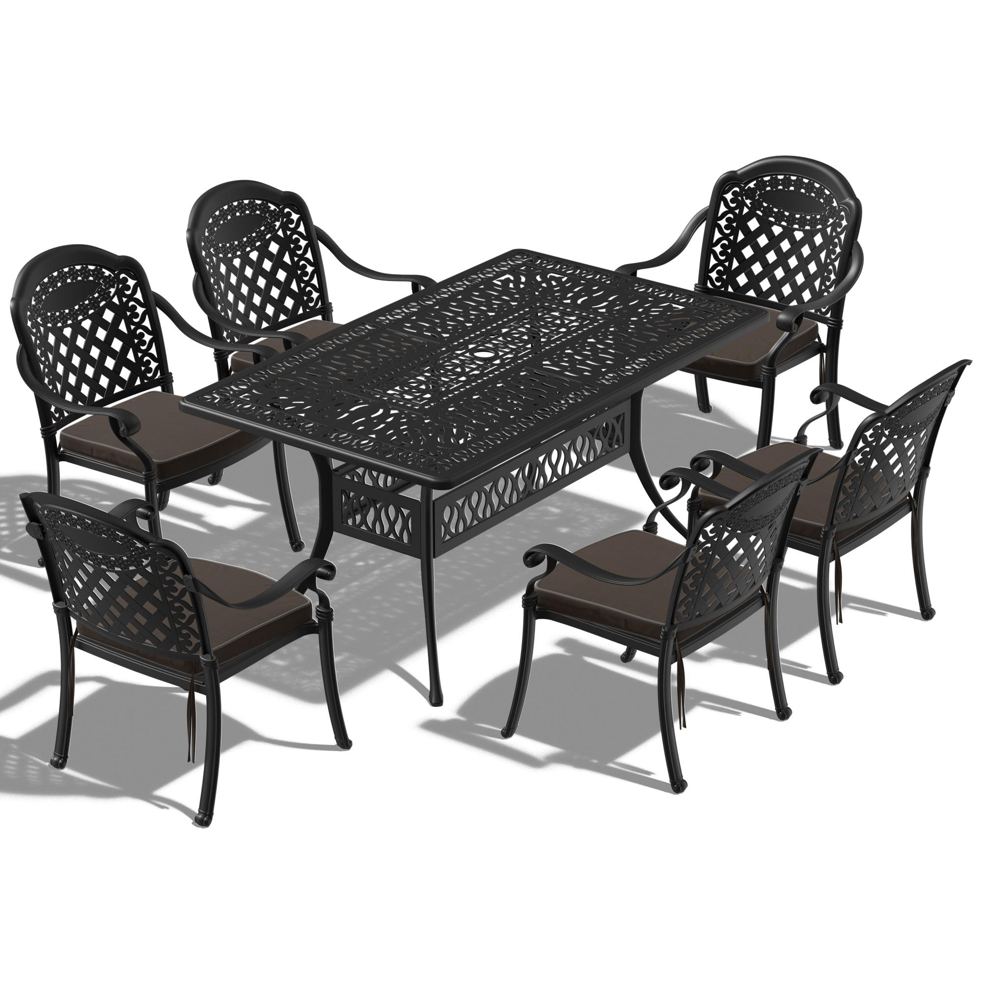 BABOOM Cast Aluminum Patio Furniture Set 7Piece Black Patio Dining Set with Multiple Colors