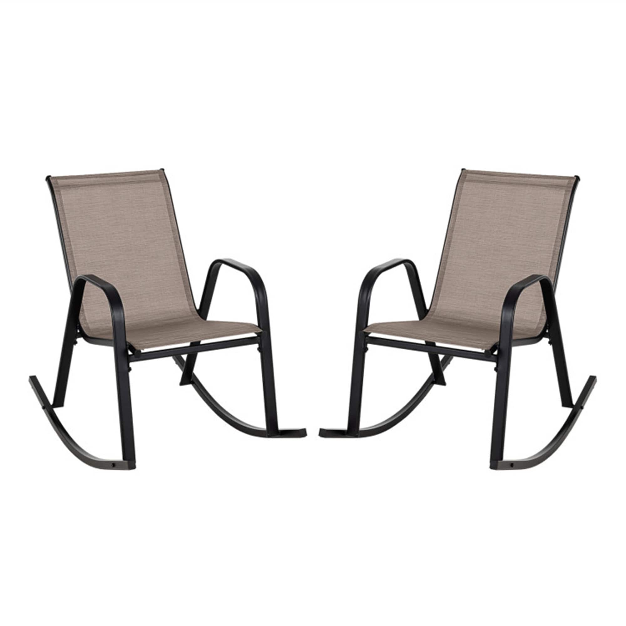 BABOOM BOM-0124958-OR Patio Rocking Chair Set of 2 black Metal Frame Rocking Chair with Brown Solid Seat