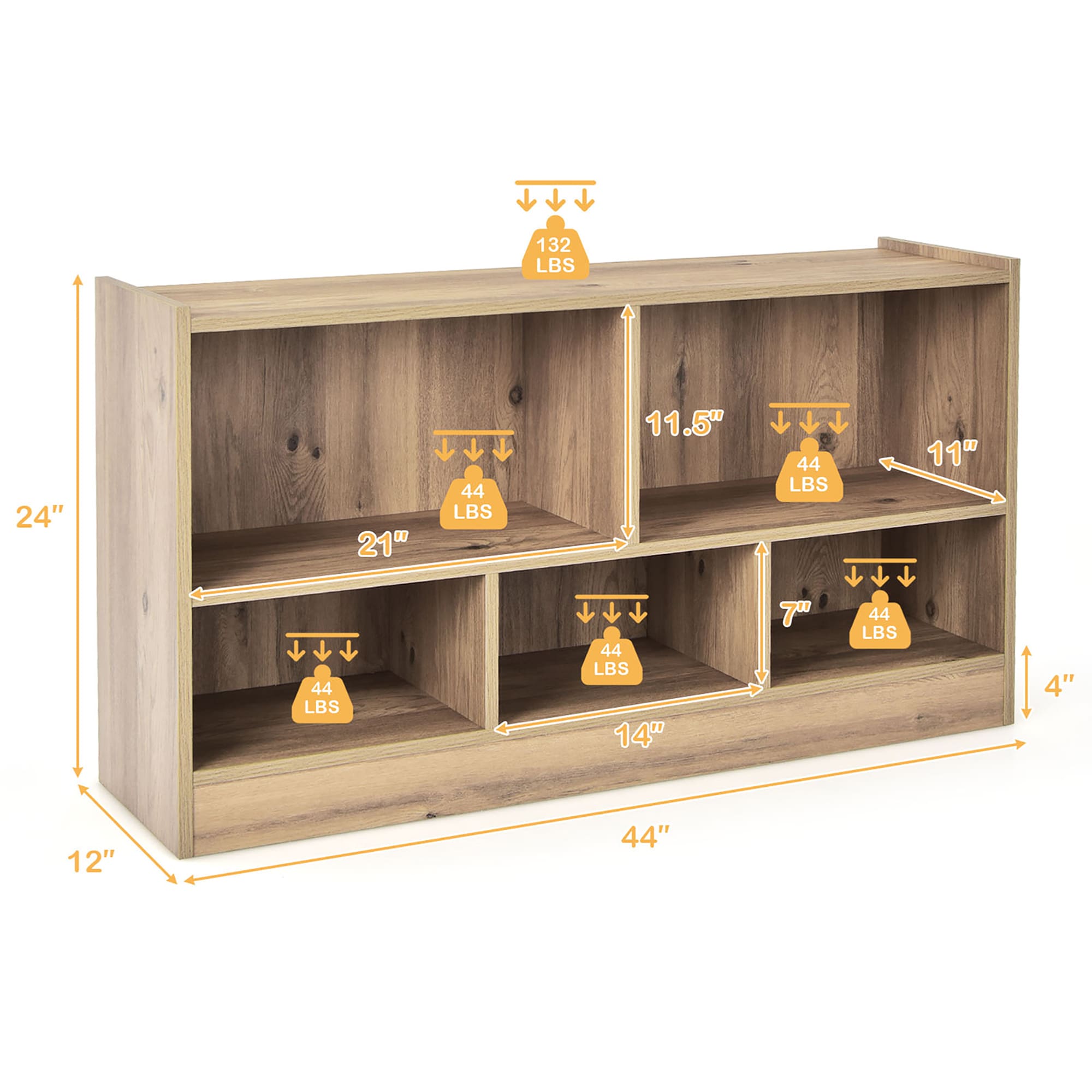 Natural Medium Wood Kids 5-Cube Storage Cabinet
