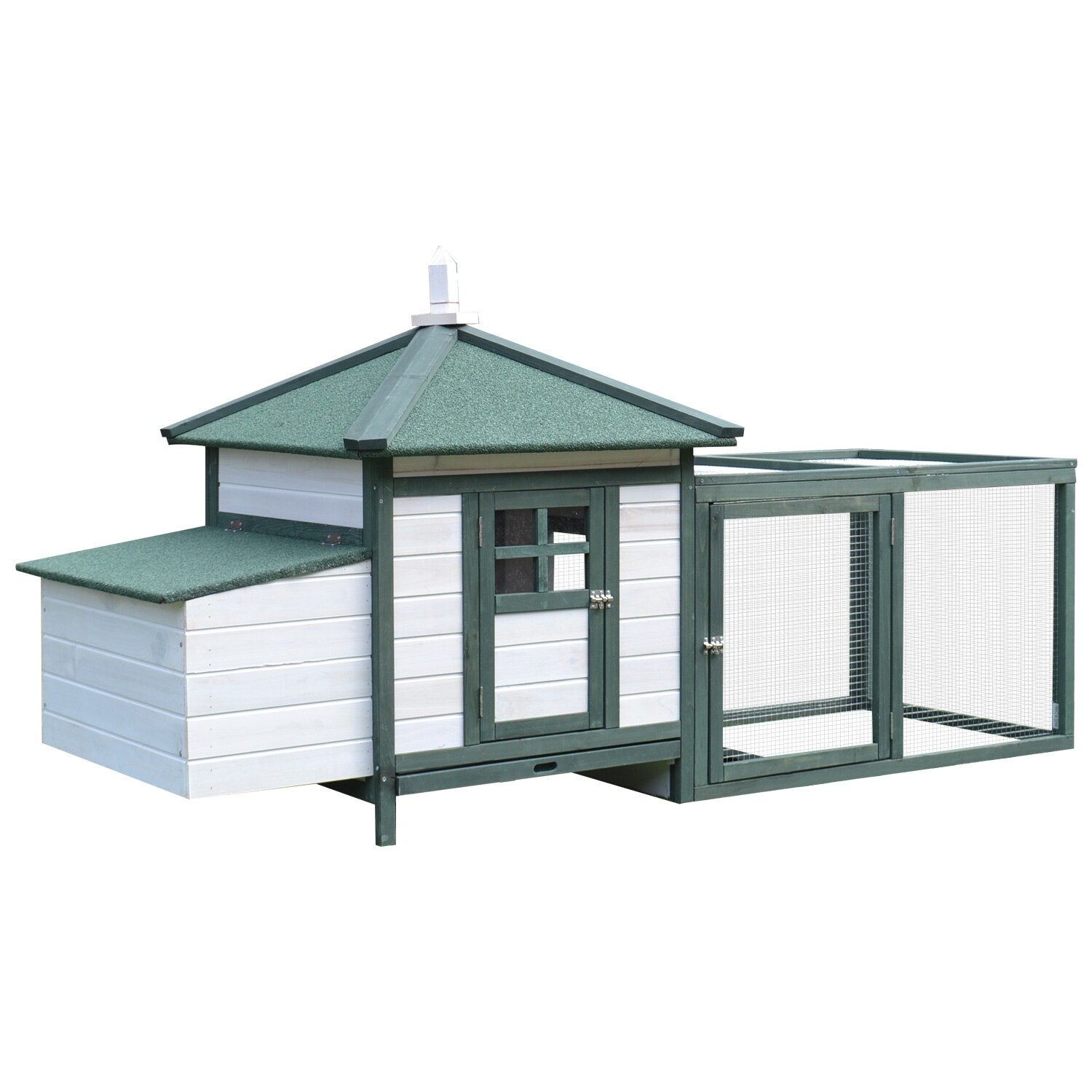LOVMOR SF-H-W2225P166332 77in Wooden Chicken Coop with Nesting Box Cute Outdoor Hen House with Removable Tray Ramp Run for Garden Backyard Green