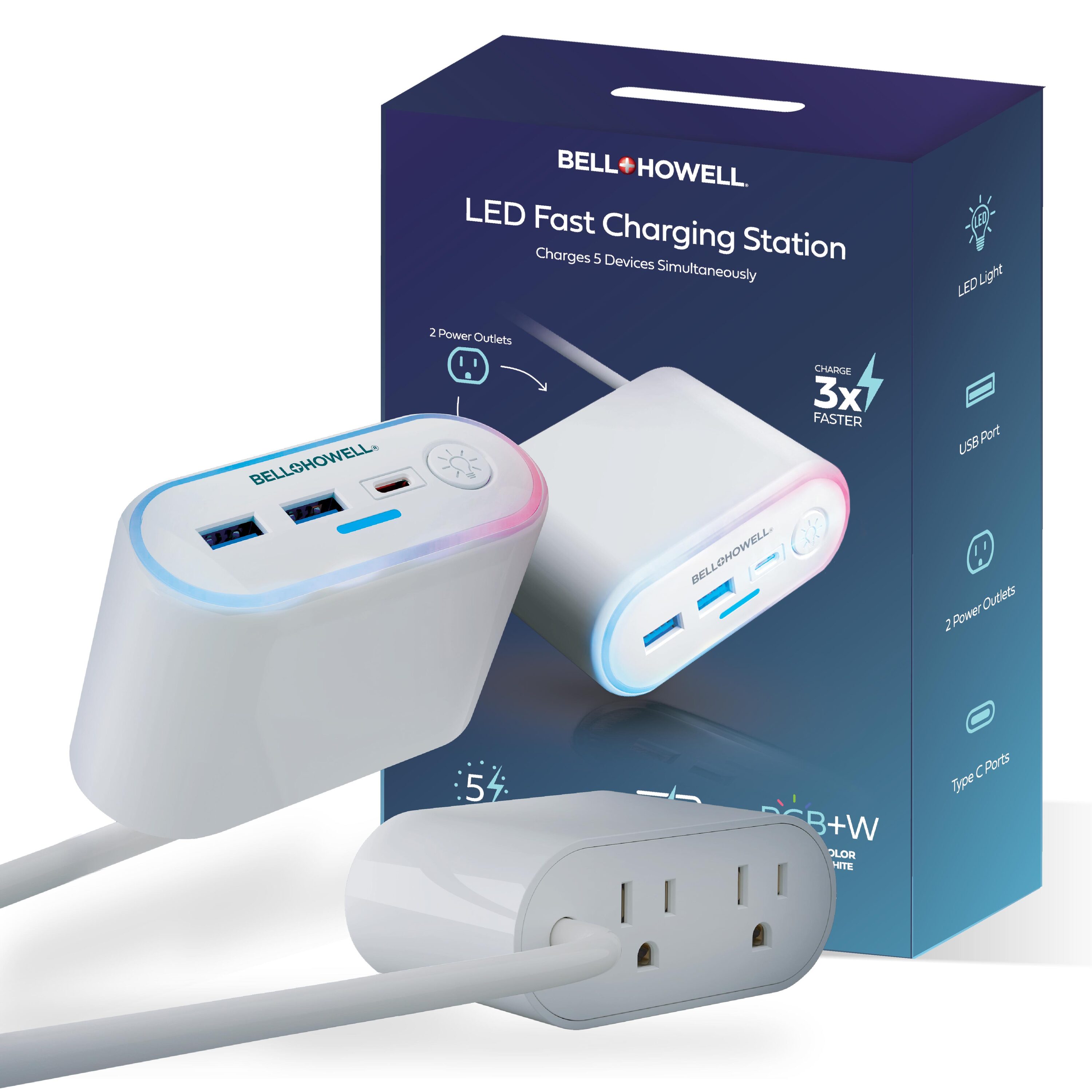 BELL + HOWELL 6050D 3-ft LED Surge 5 -Outlet 600 Joules 1250 -Watts 1100VA White Indoor USB AC Surge Protector