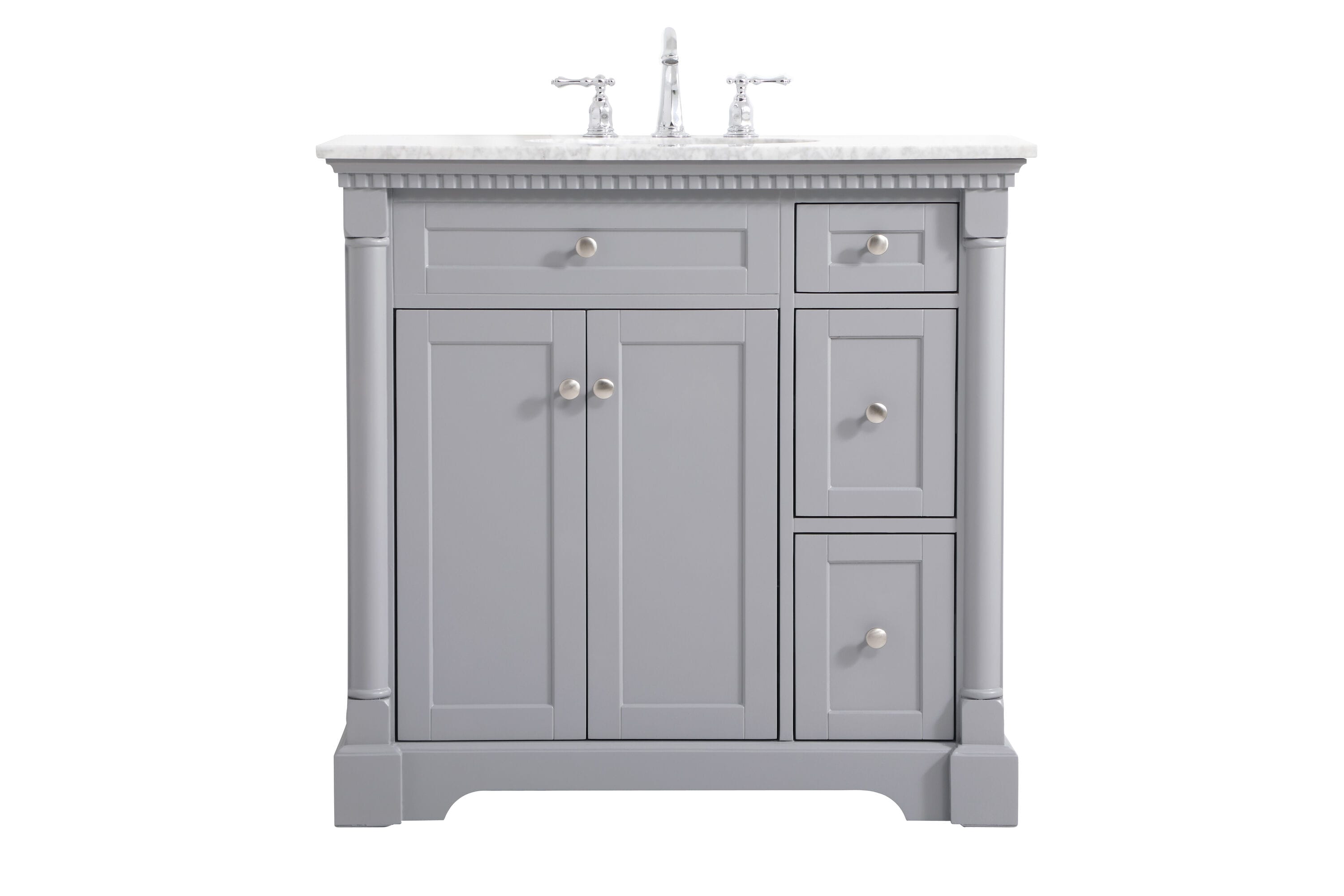 Clarence 36" Gray Solid Wood and Marble Single Bathroom Vanity