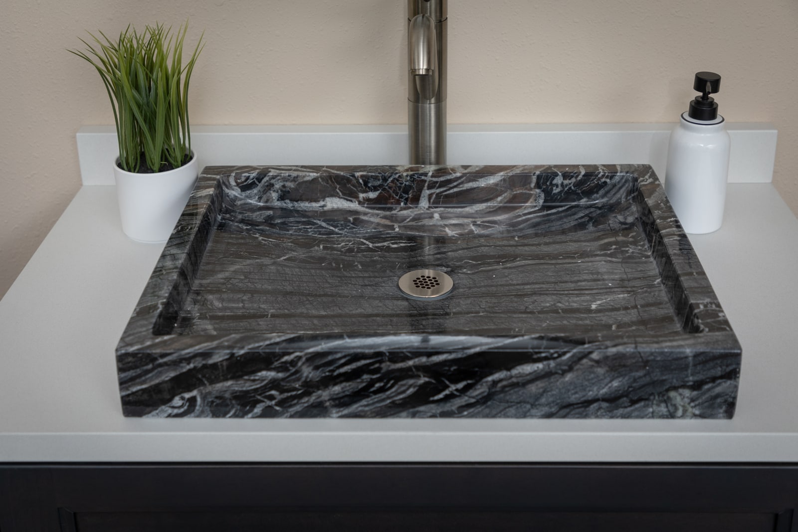 Charcoal Gray Stone Rectangular Vessel Bathroom Sink