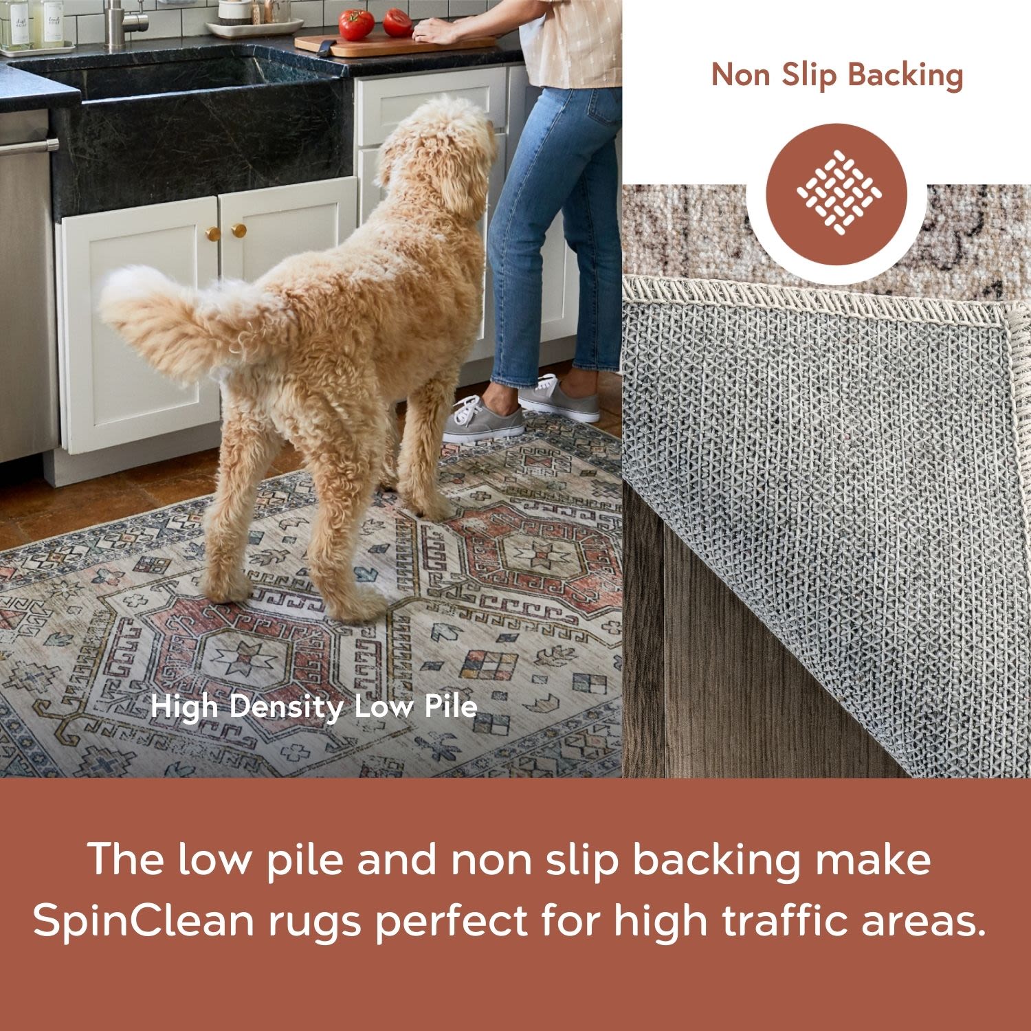 Beige Floral Machine Washable Stain-Resistant Area Rug