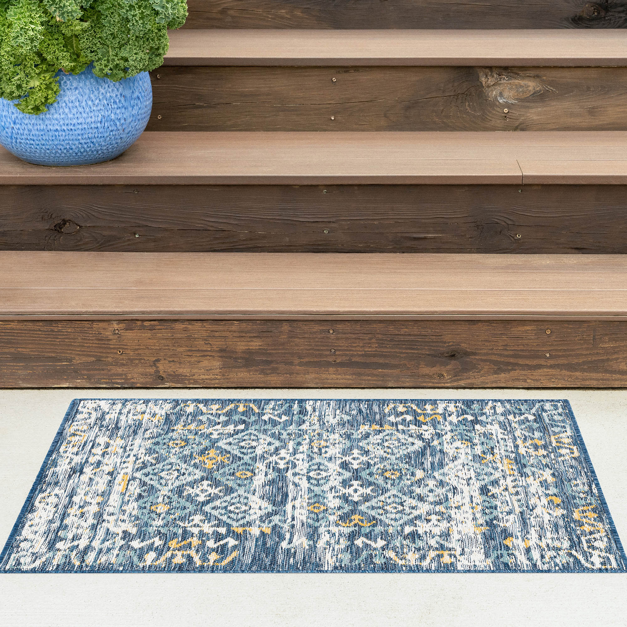 Tayse FLO1107 2X3 Flora 2 x 3 (ft) Loomed Polypropylene Navy Rectangular Indoor/Outdoor Throw rug