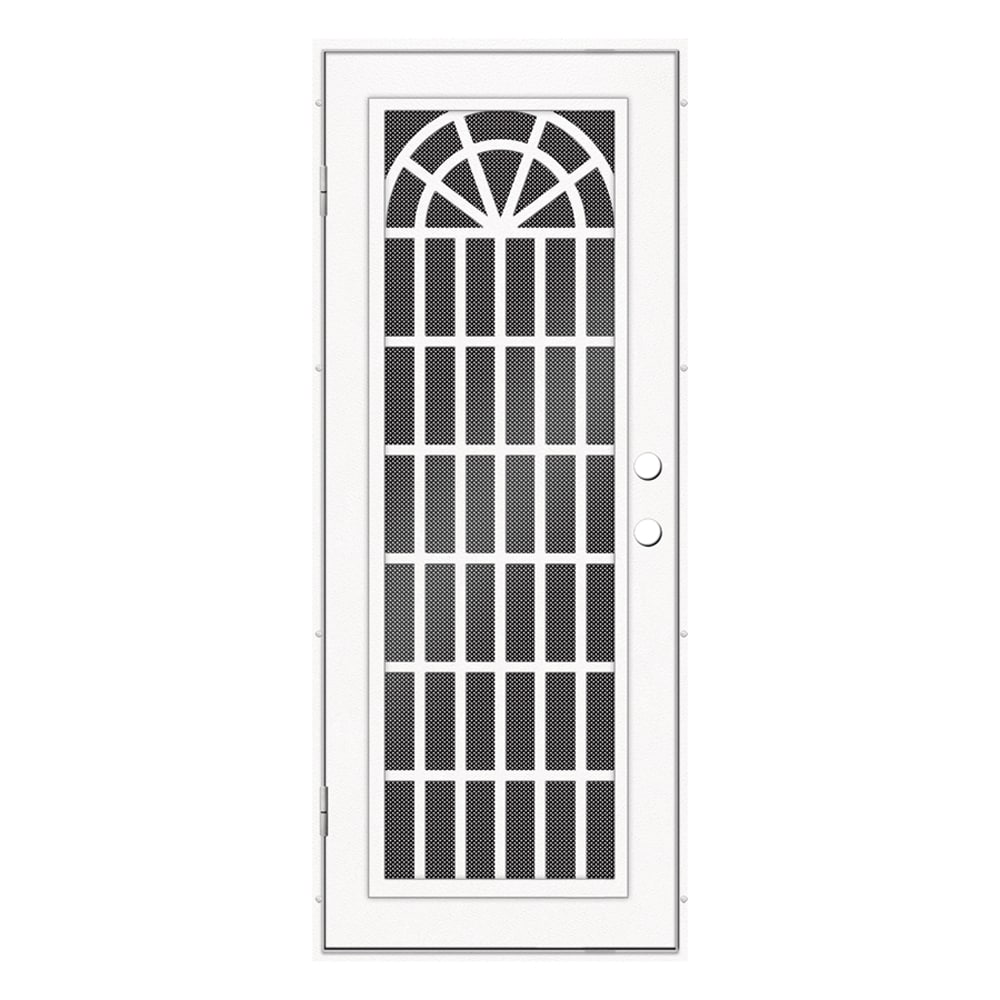 TITAN 3S2002DL2WTP9A Premium Aluminum Security Door 32-in x 80-in White Aluminum Surface mount Right-hand outswing Security Door with Black Screen and Double bore
