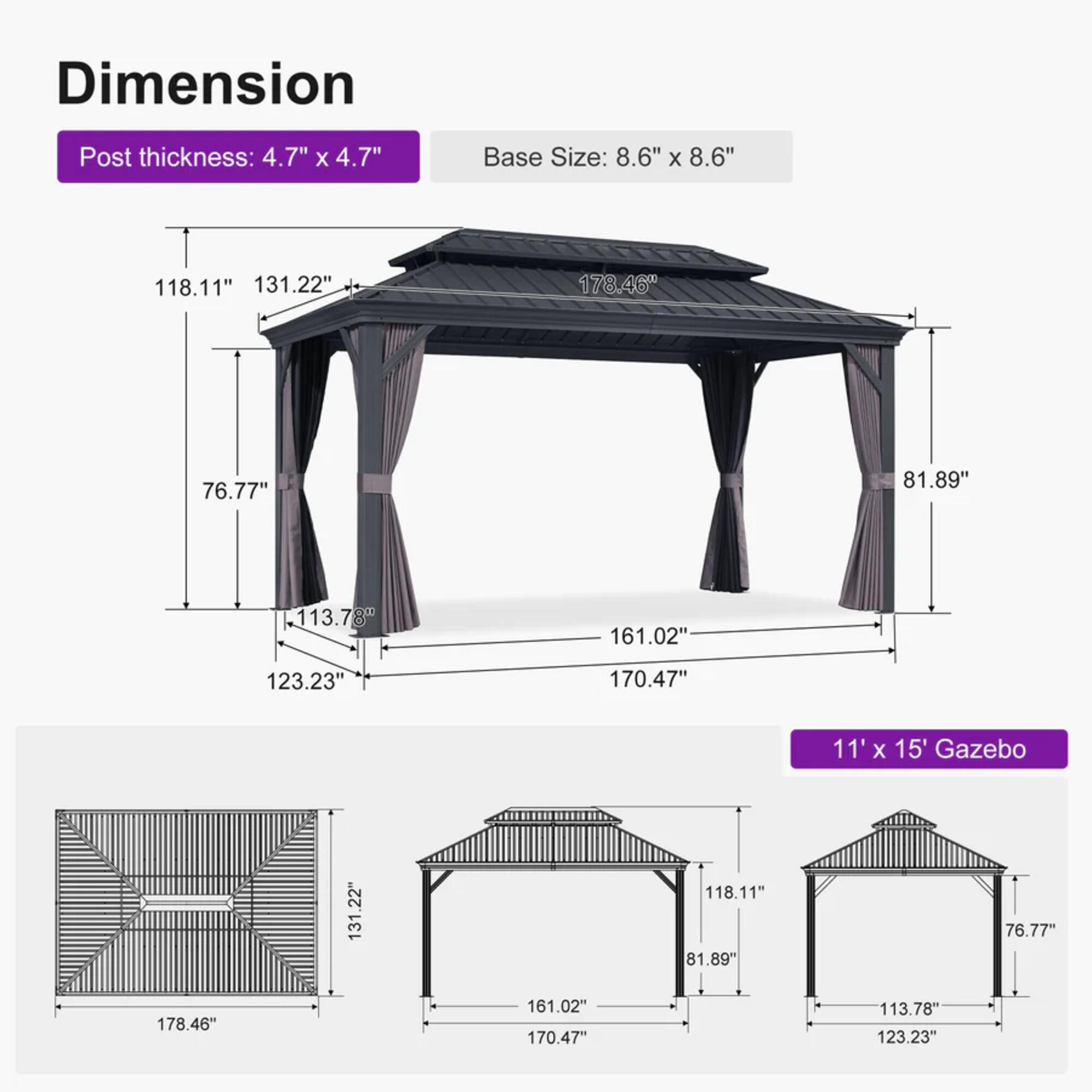 PURPLE LEAF LS04GHTG1115 Wood-Resin-Gazebos - View #13