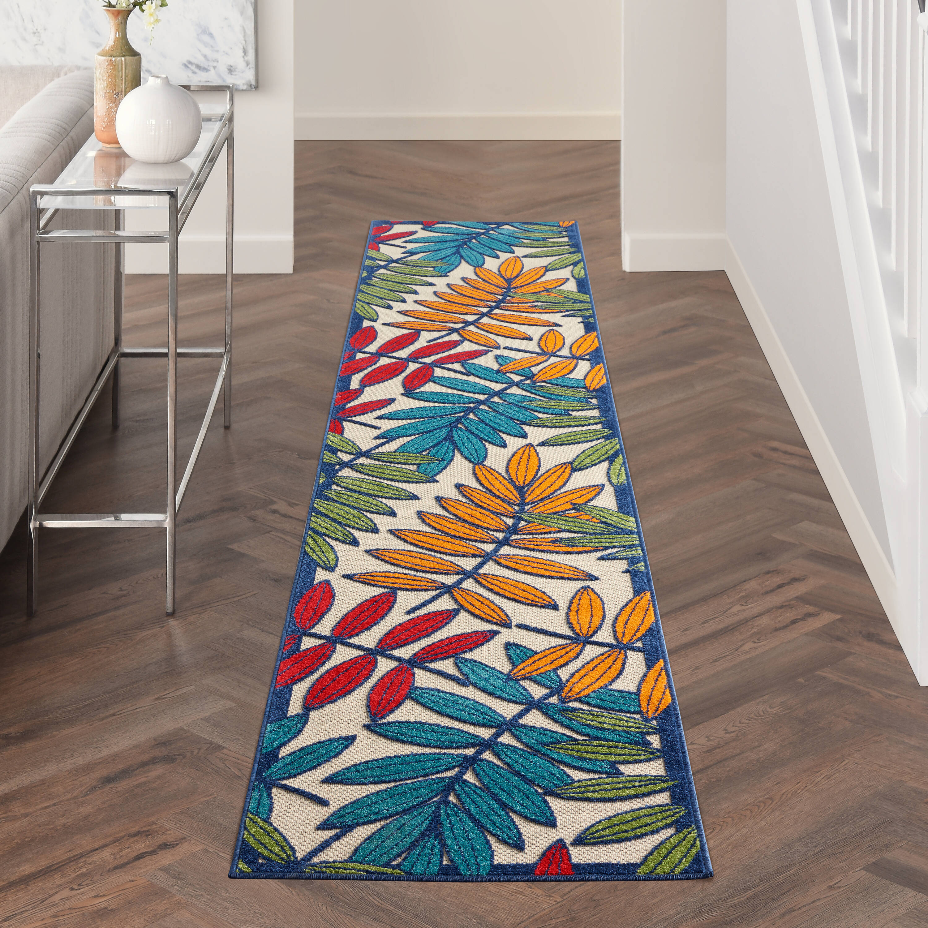 Nourison 99446087003 Aloha 2 x 12 (ft) Loomed Polypropylene Multicolor Rectangular Indoor/Outdoor Abstract Tropical Runner rug