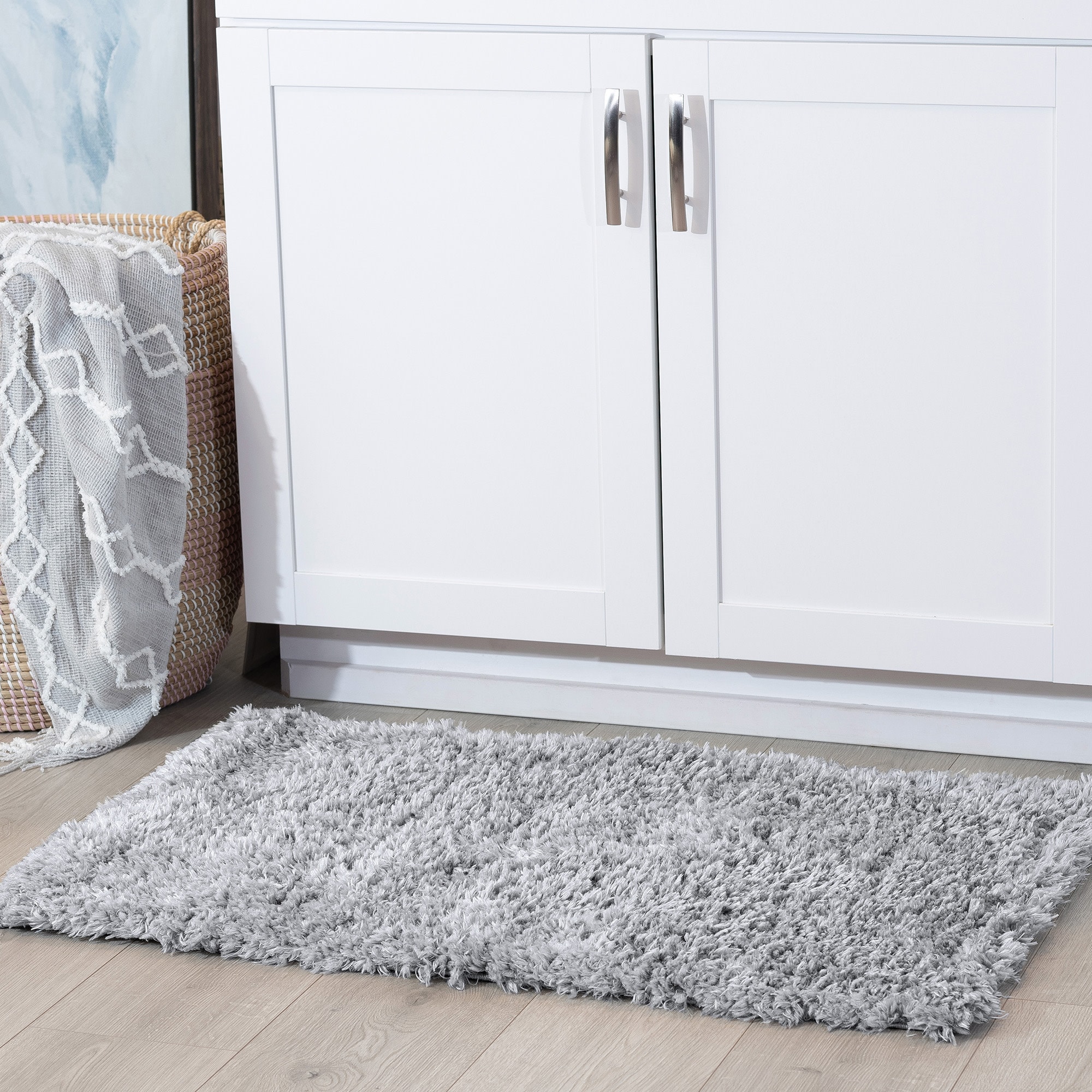 Tayse HEA1010 2X3 Heavenly Shag 2 x 3 (ft) Loomed Polyester Silver Rectangular Indoor Throw rug