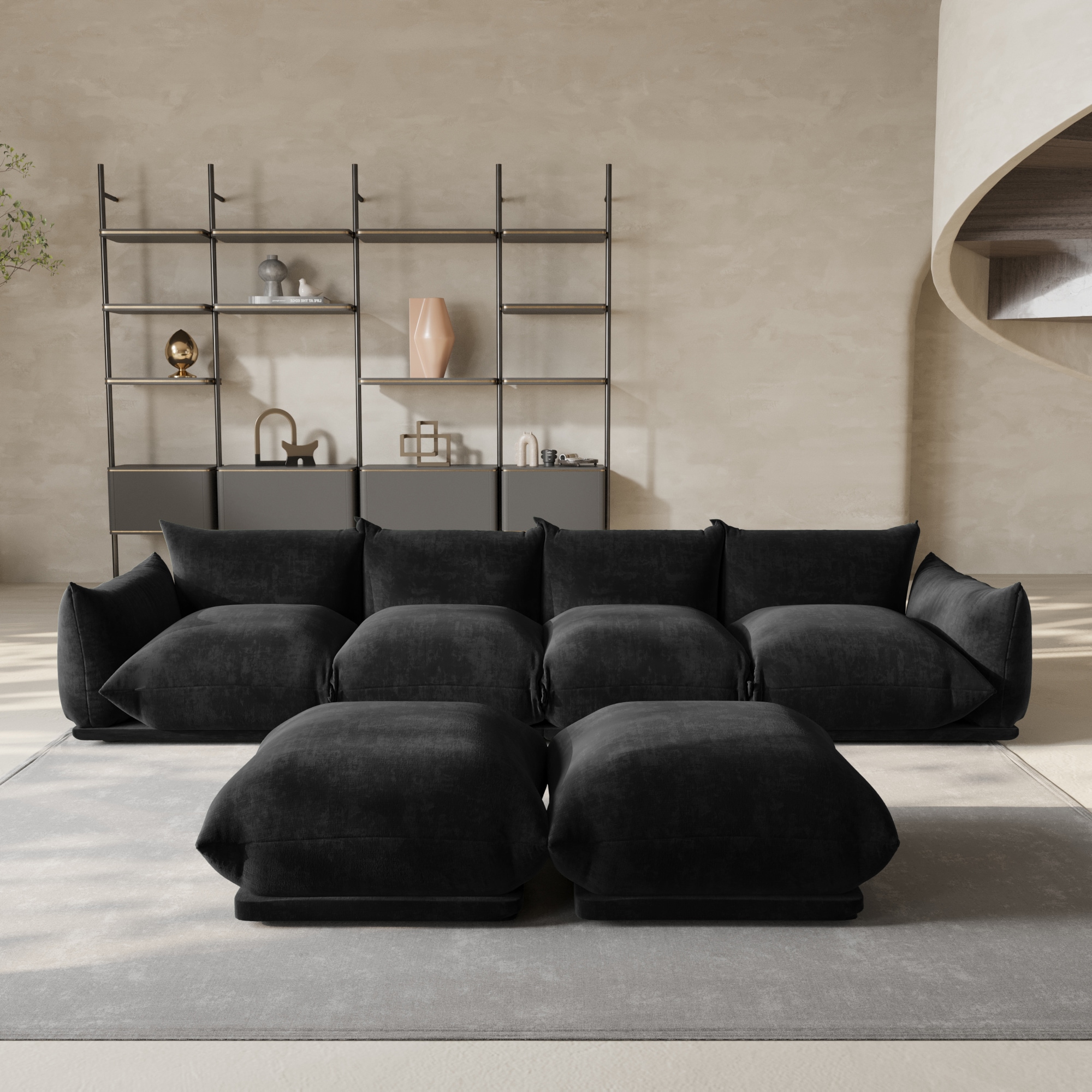 BuotiqHom DH-A-119BK-S4+2 131-in Modern Black Chenille 6+ -seater Sectional
