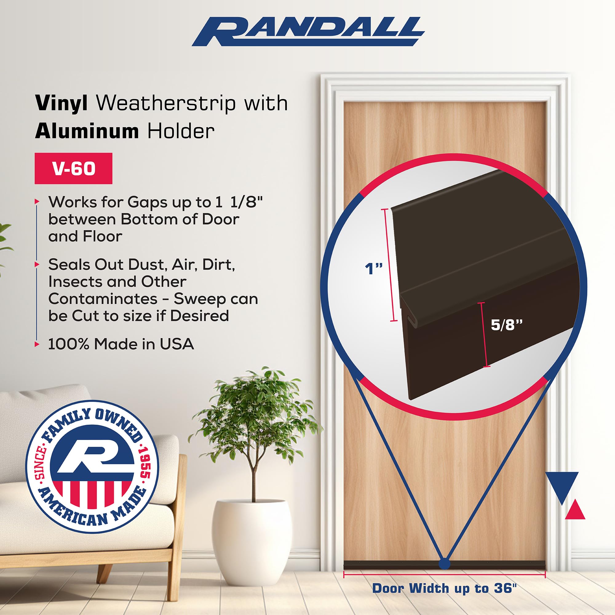 Randall Manufacturing Co., Inc 36Inch Brown Door Sweep - Aluminum Body ...