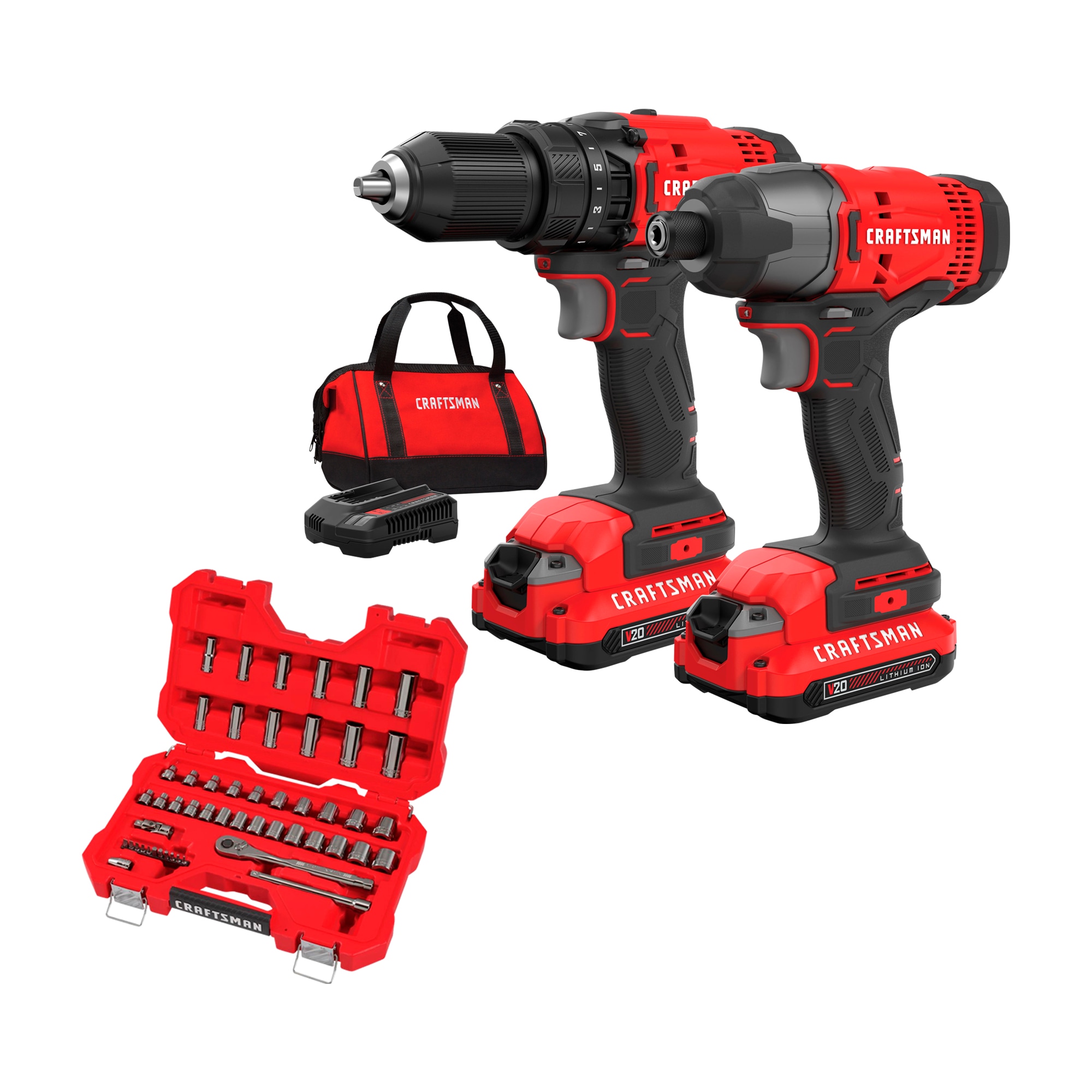 NEW CRAFTSMAN V20 2-Tool 20-Volt Max Power Tool Combo Kit Bundle with Soft Case 