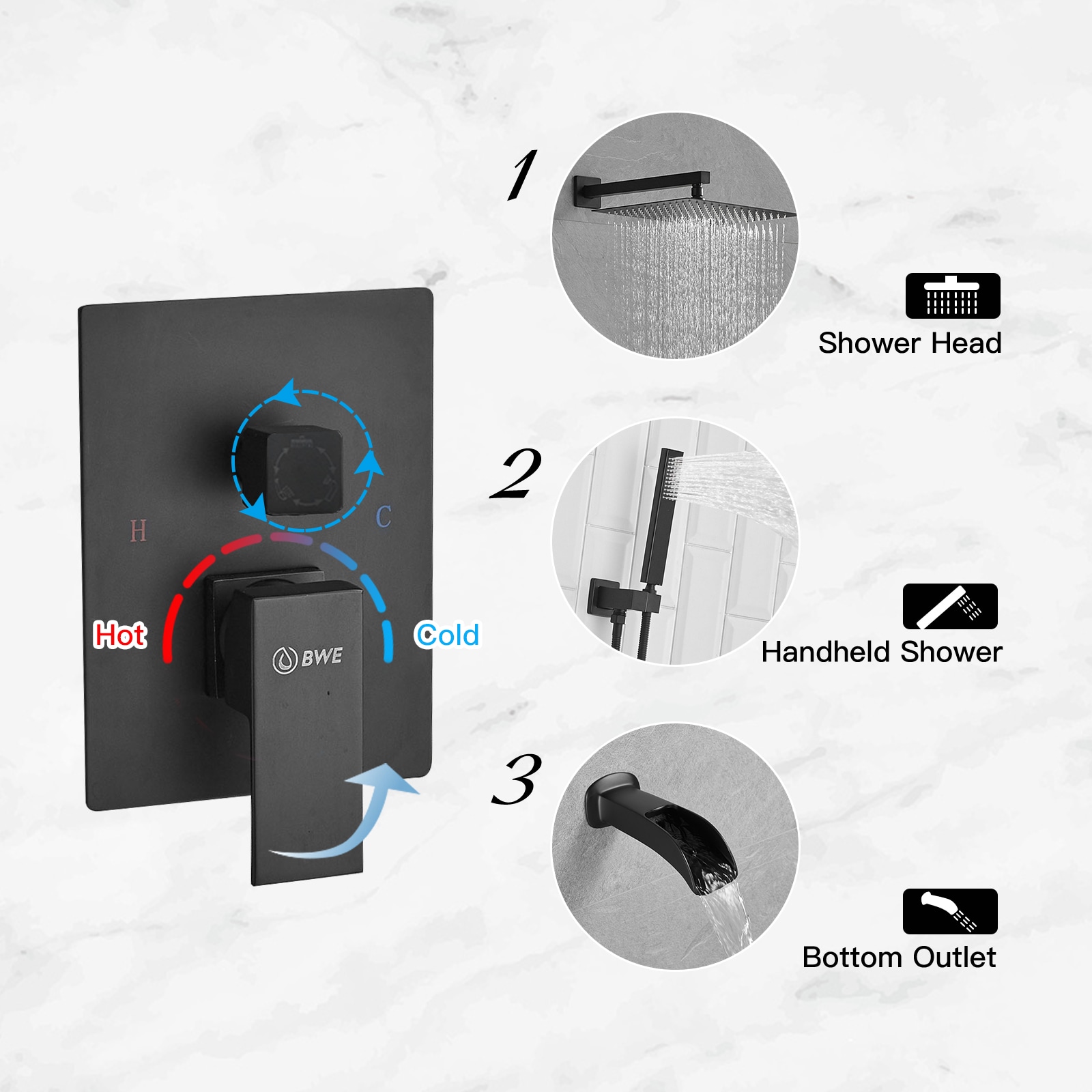 BWE A-95018-BLACK Tub-Shower-Faucets - View #4