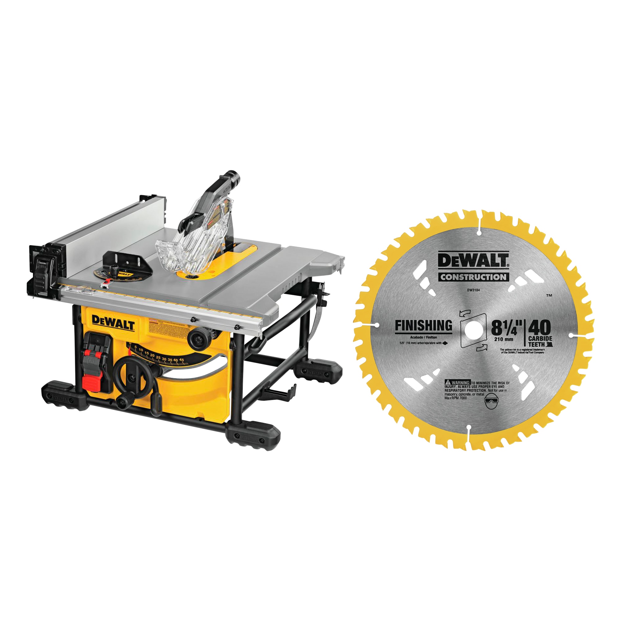 DEWALT 8.25-in Carbide-Tipped Blade Portable Table Saw & Construction 8-1/4-in 40-Tooth Segmented Tungsten Carbide-Tipped Steel Circular Saw Blade