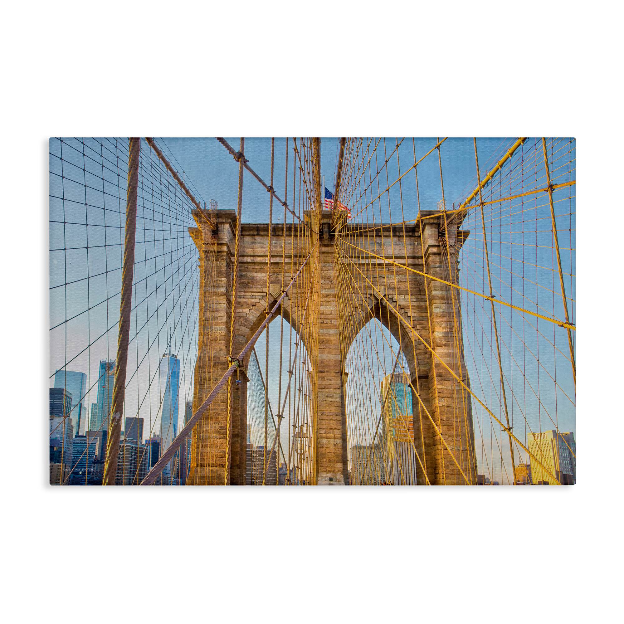 Stupell Industries BT-601-CN-16X24 Industrial Bridge with American Flag Canvas design by Seven Trees Design