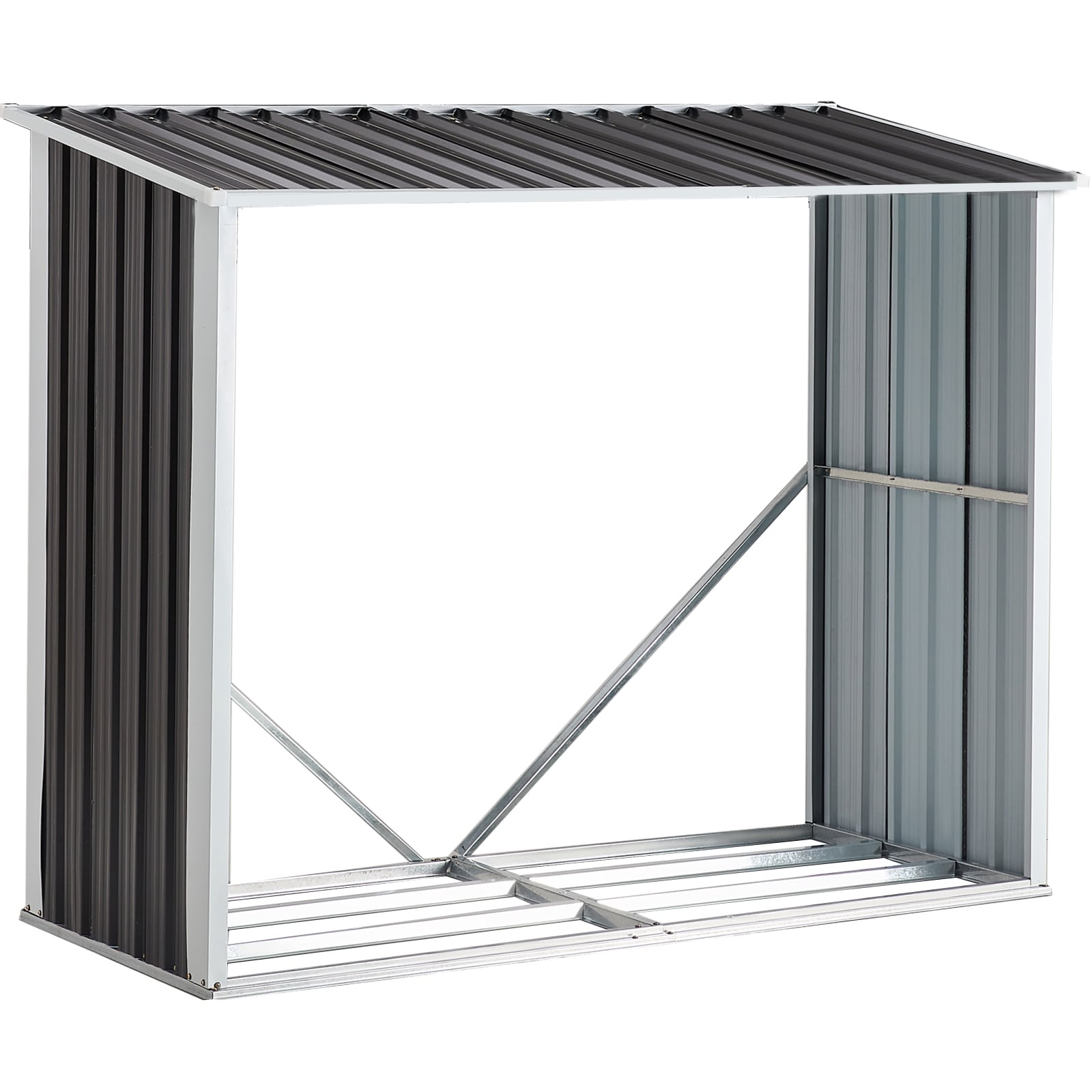 Tatayosi JJ560068 Log Storage Shed Log Holder with Roof Log Storage Shed Firewood Rack for Backyard Garden Patio Porch Anthracite Galvanized Steel