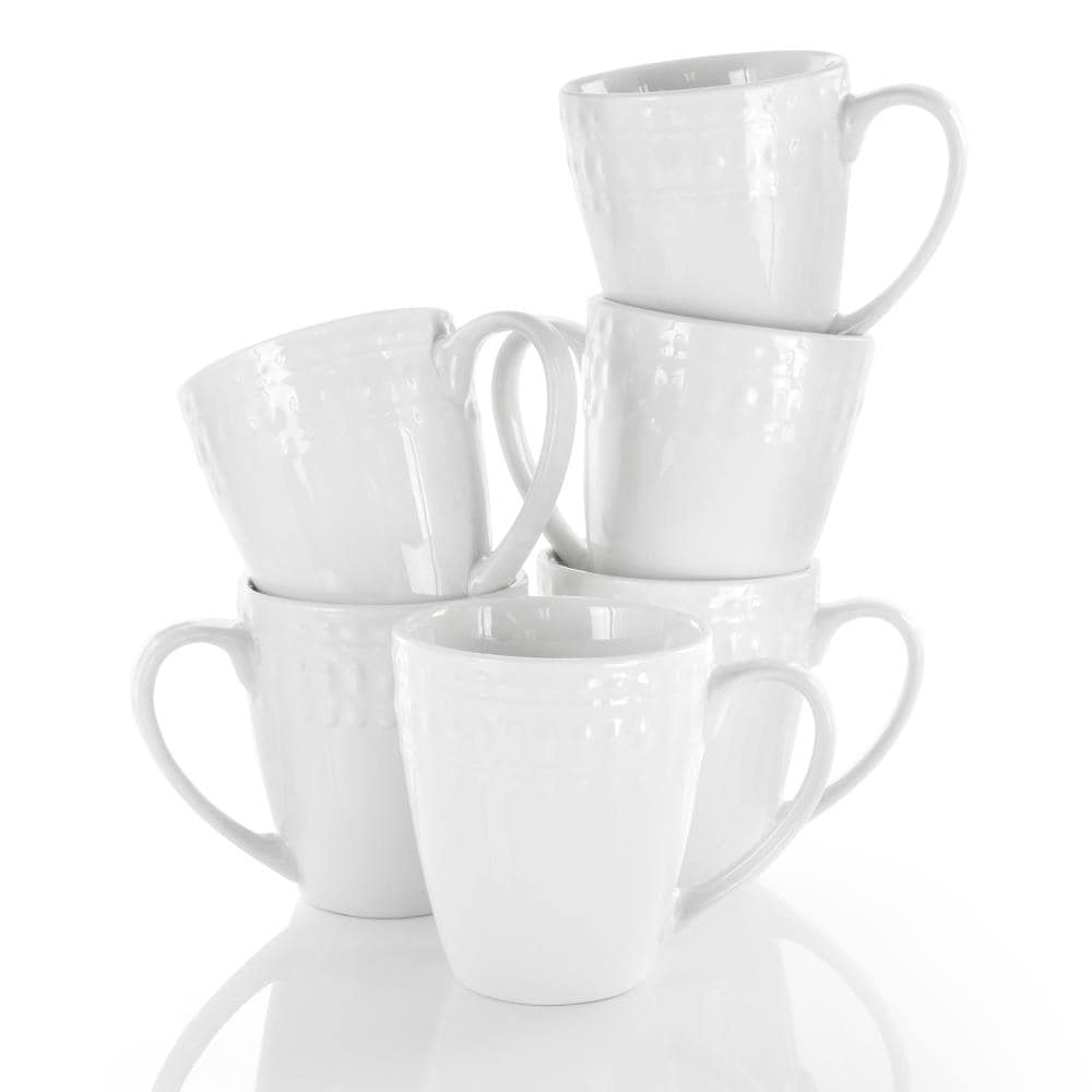 MALACASA 12 Ounce Porcelain Cups Handle Ceramic Drink Cup Set, Set of 6 for Wate