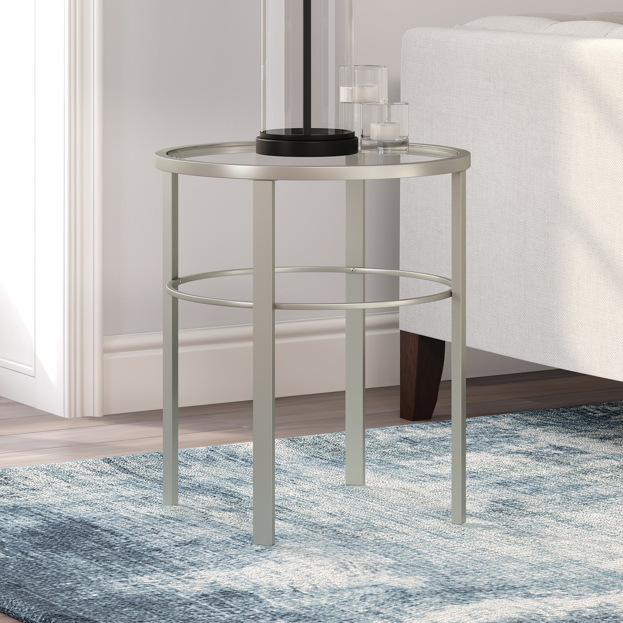 Hailey Home ST0515 Gaia 20.00-Inches W x 22.75-Inches H Nickel Glass Round Casual End Table Assembly Required