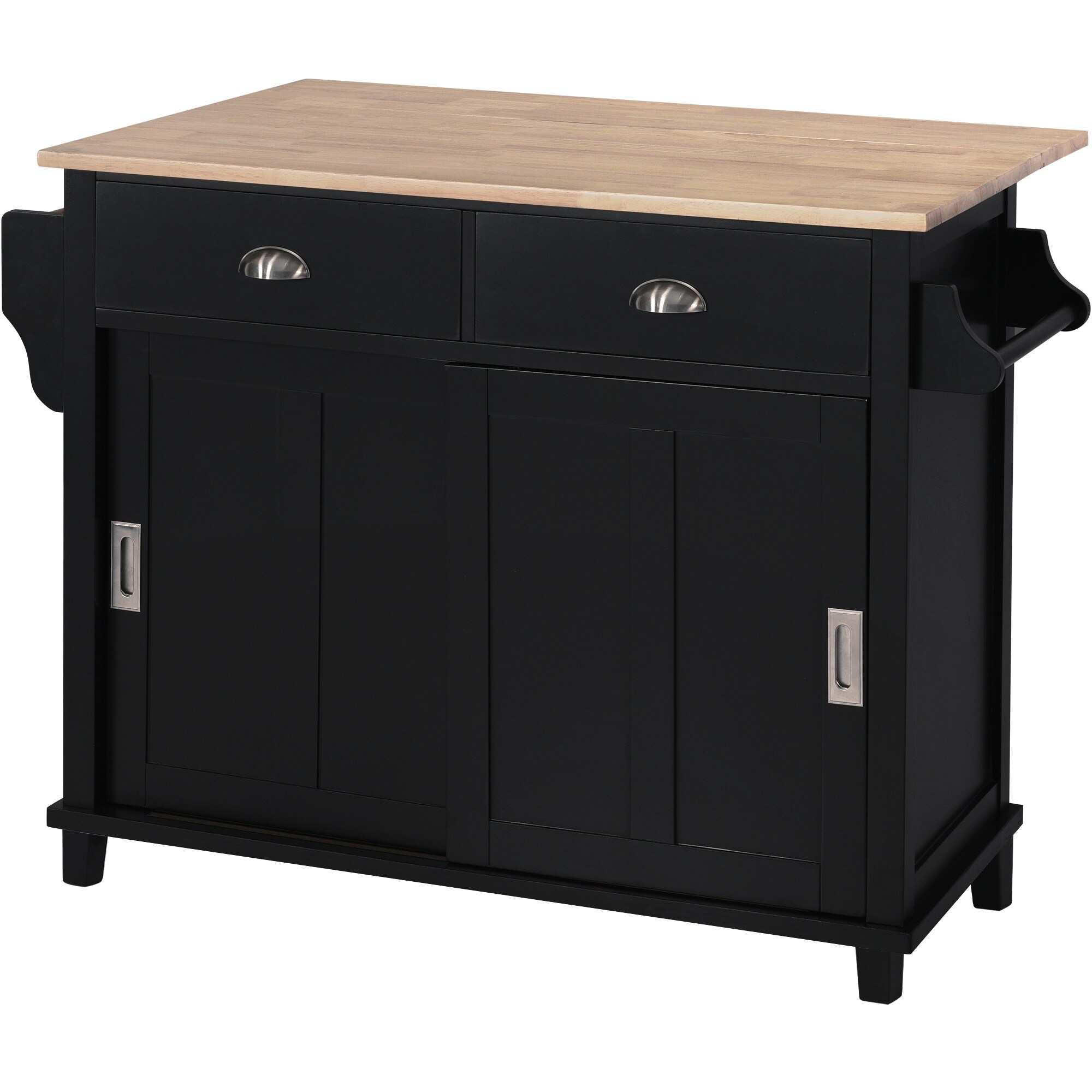 Runesay Black Wood Base with Wood Top Rolling Kitchen Island (20.5-in x 52.2-in x 36.6-in)